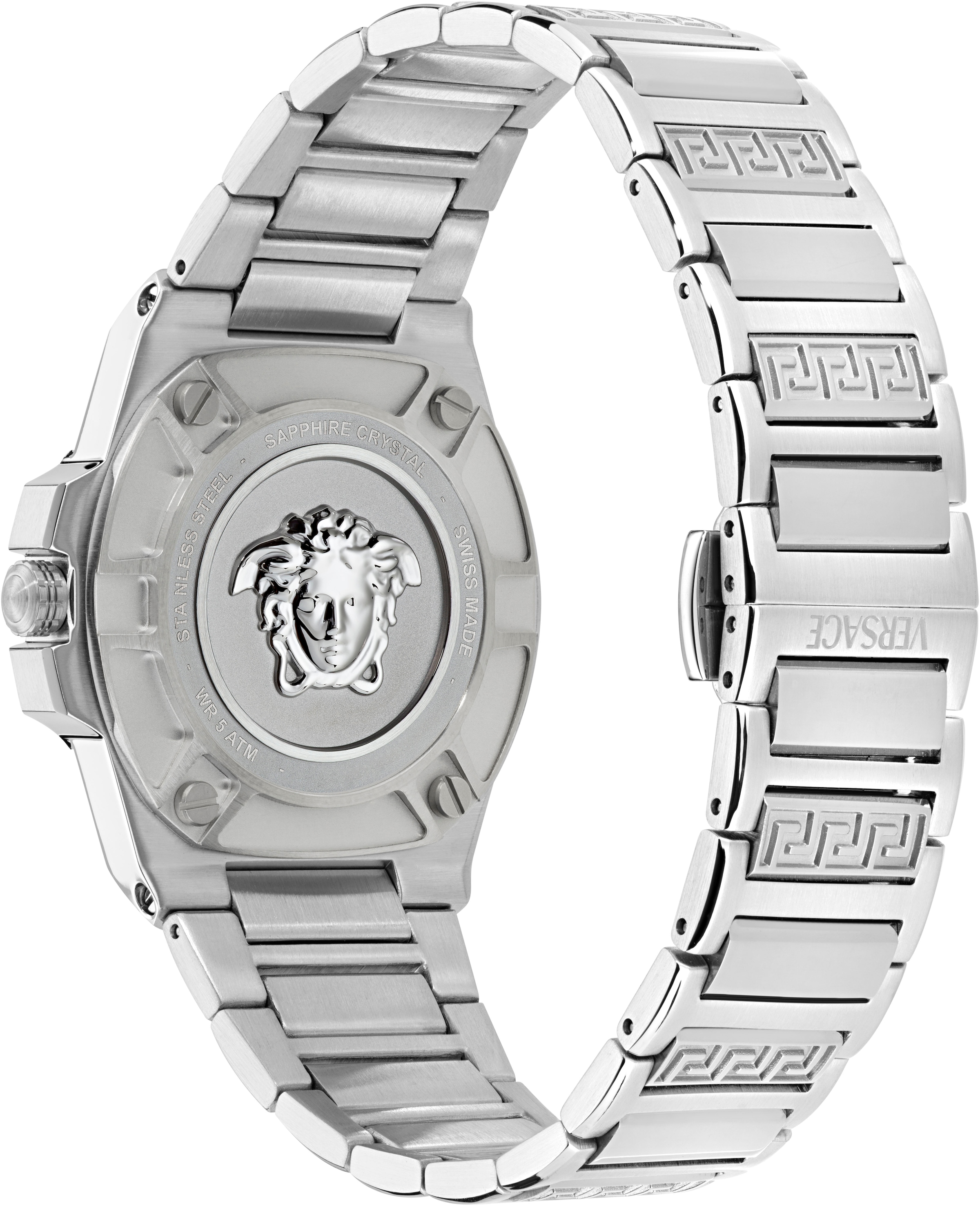 Versace Quarzuhr »GRECA REACTION LADY«, Armbanduhr, Damenuhr, Swiss Made, Edelstahlarmband, analog