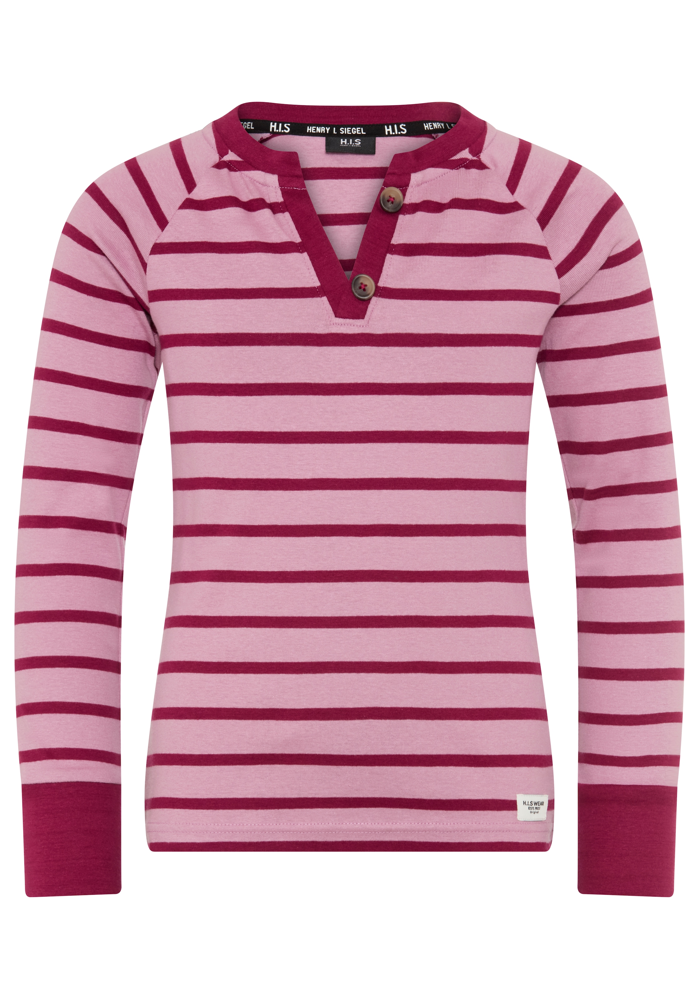 H.I.S Langarmshirt »Garngewirktes Ripp-Shirt in modischen Ringelfarben von H.I.S« Ringelshirt mit Ausschnitt in Kontrastfarben, eng geschnitten