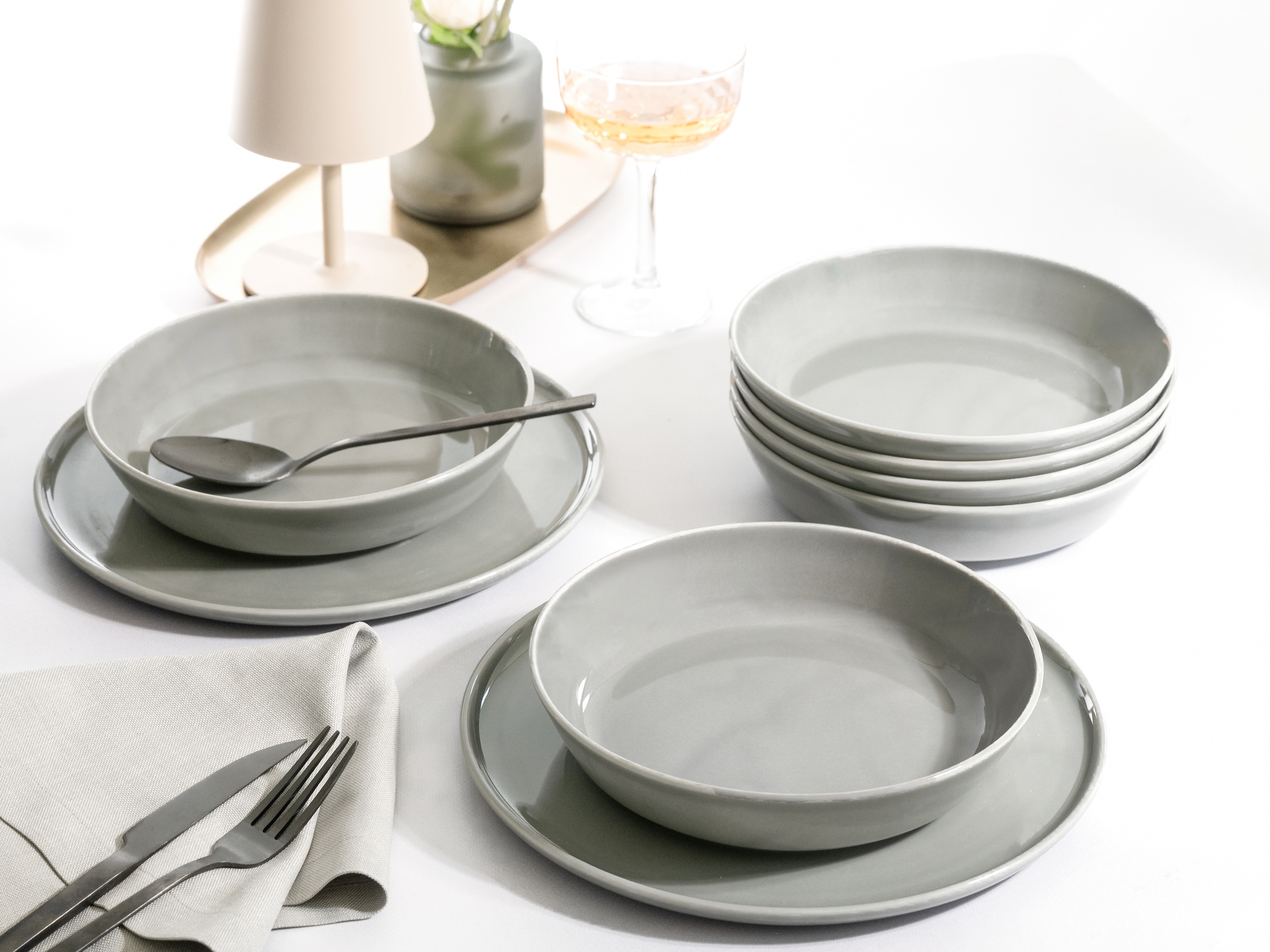 CreaTable Tafelservice »Teller Set, Geschirr-Set Chef Collection«, (Set, 12 tlg., Teller Set für 6 Personen), Suppenteller, Speiseteller, nordisches Design, 12 Teile für 6 Personen