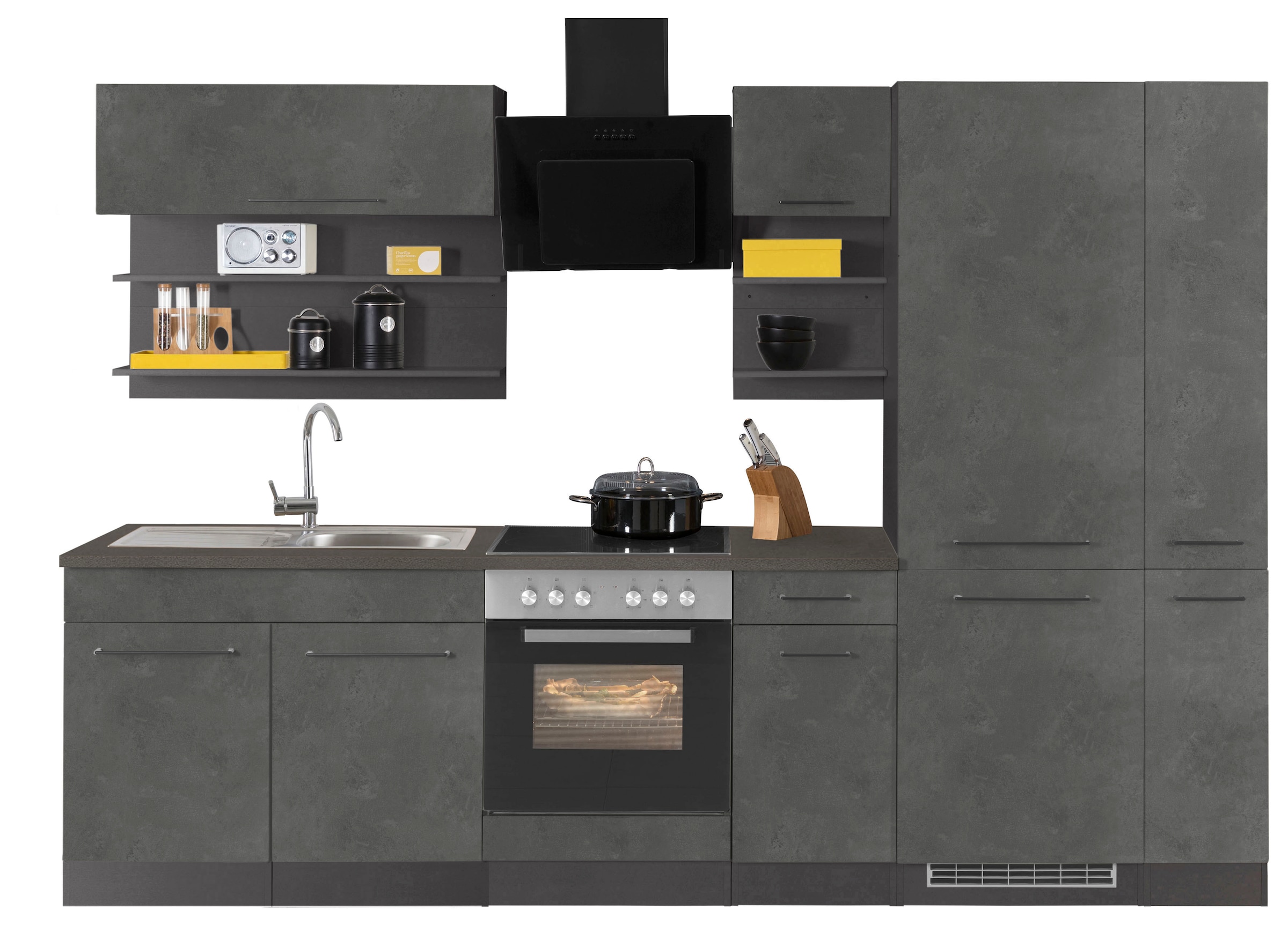 KOCHSTATION Küchenzeile »KS-Tulsa«, ohne E-Geräte, Breite 300 cm, schwarze Metallgriffe, MDF Fronten