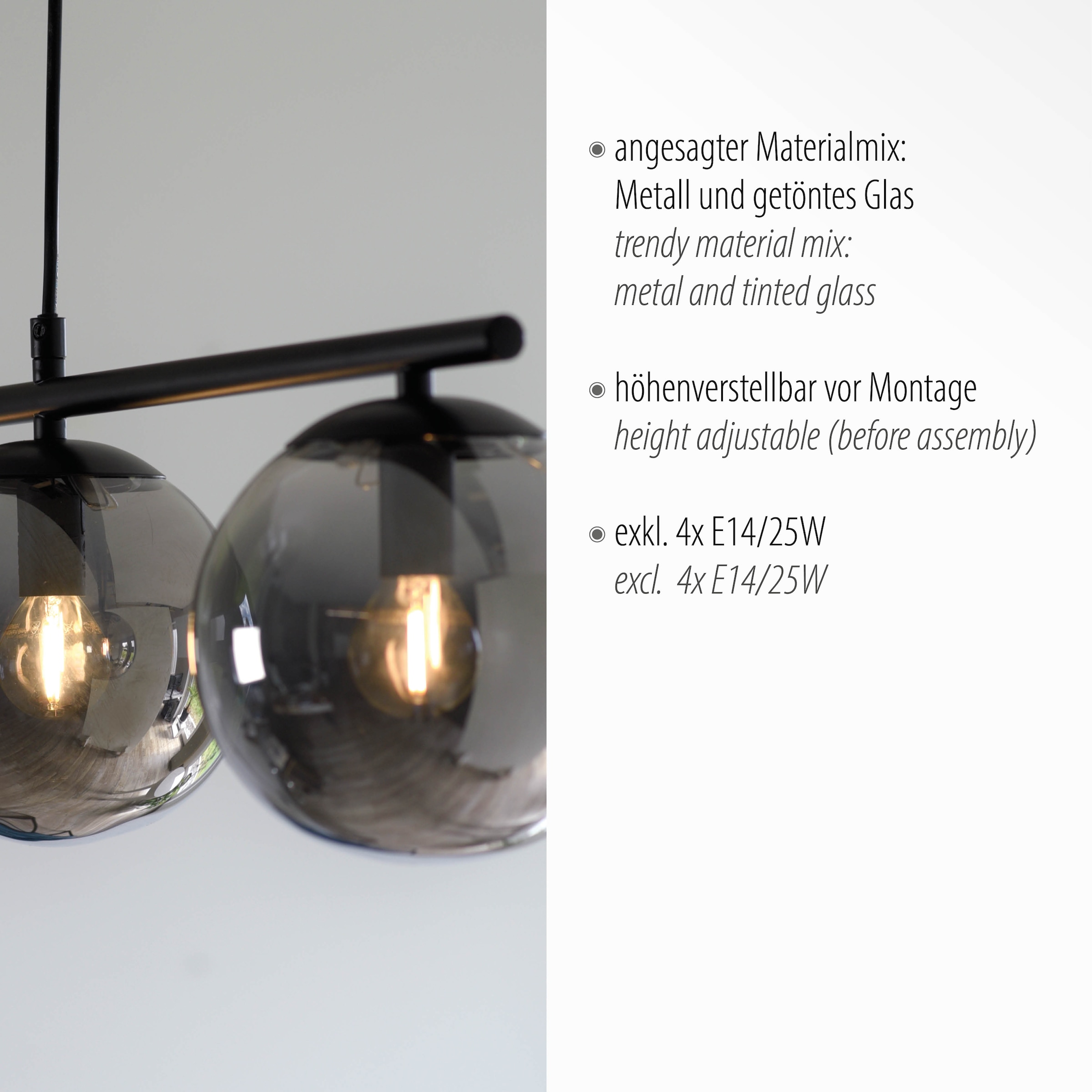 JUST LIGHT Pendelleuchte »BIG WIDOW«, 4 flammig, Leuchtmittel E14 | ohne Leuchtmittel, ExklusiveE14