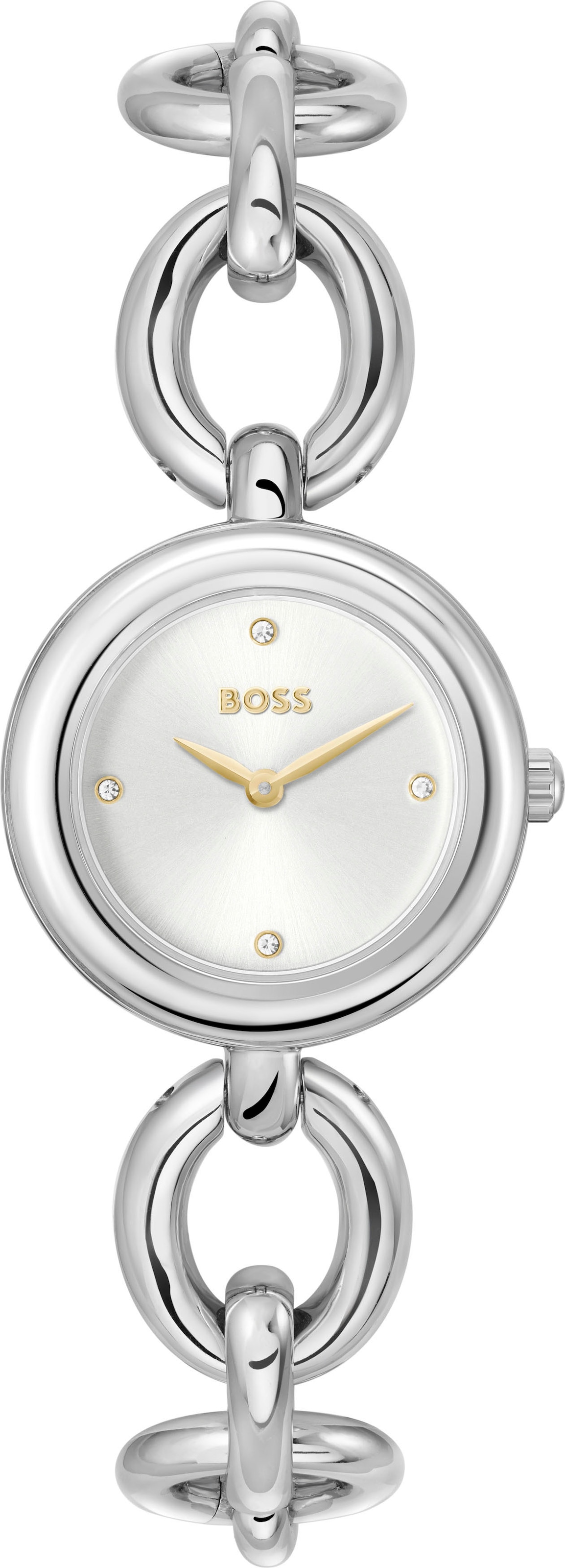 BOSS Quarzuhr »LIVE«, Armbanduhr, Damenuhr, Edelstahlarmband, analog, Glassteine