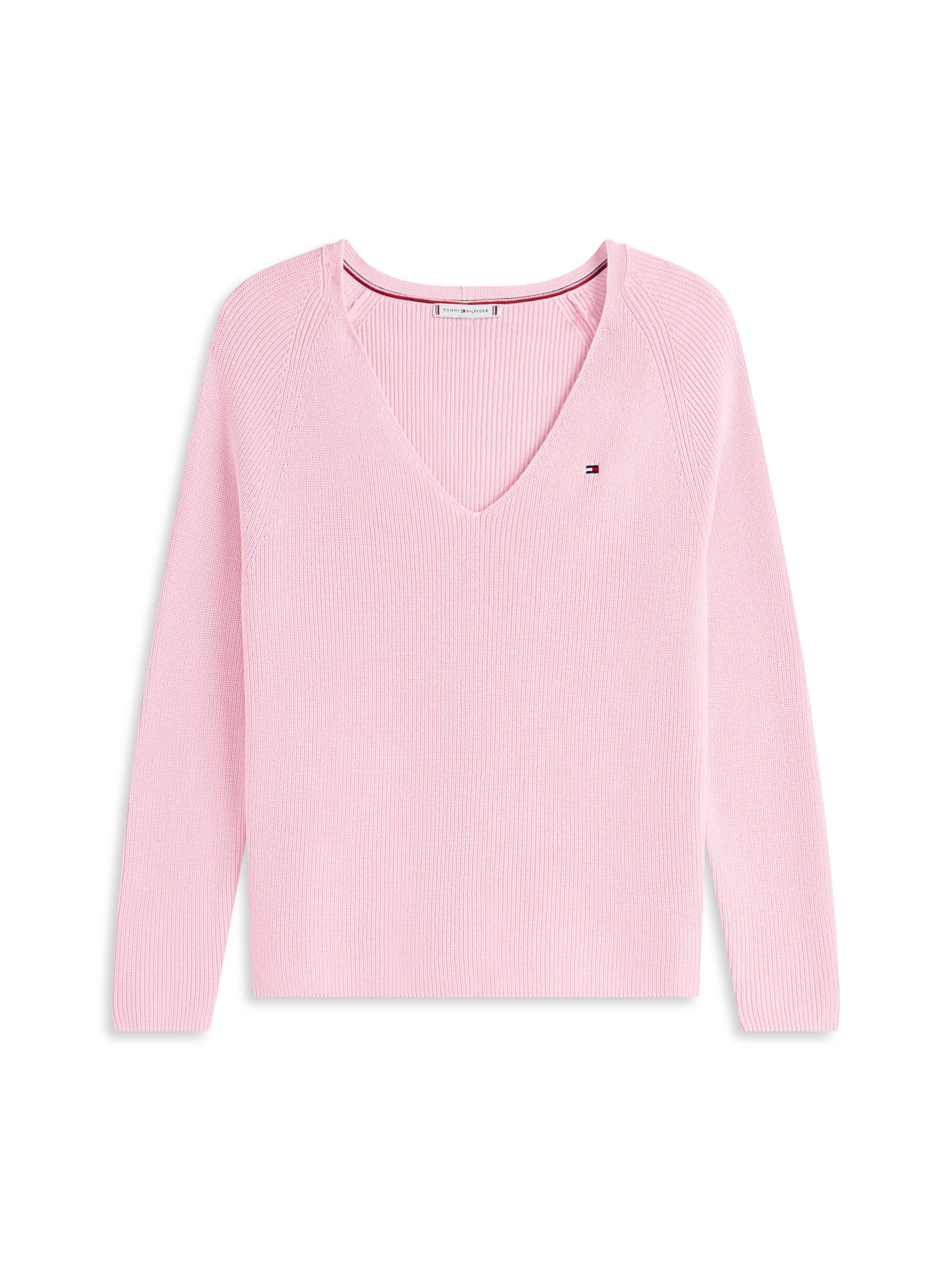 Tommy Hilfiger Strickpullover »CO CARDI STITCH V-NK LS« mit Logostickerei