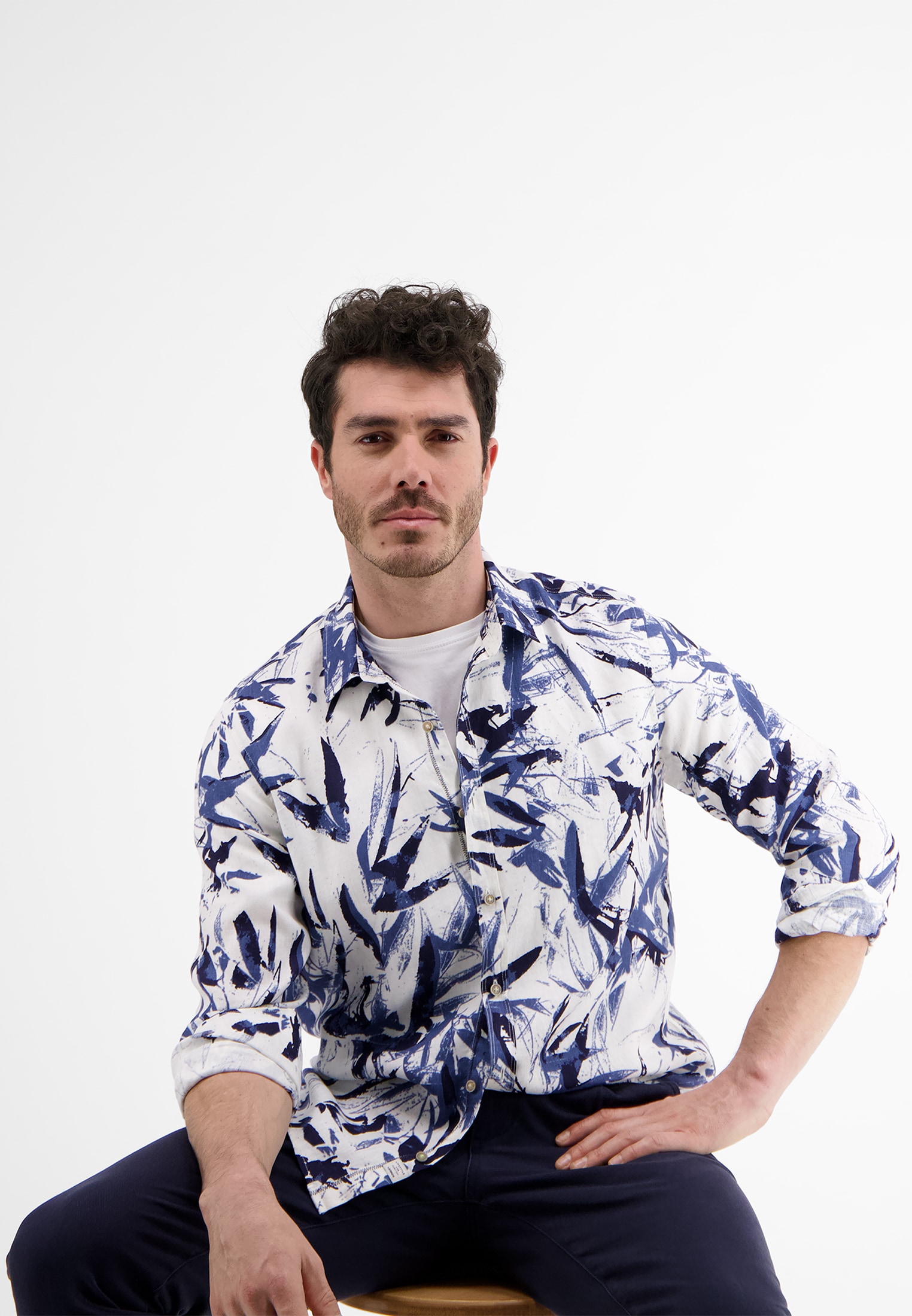 LERROS Langarmhemd »LERROS Leinenhemd mit floralem AOP«