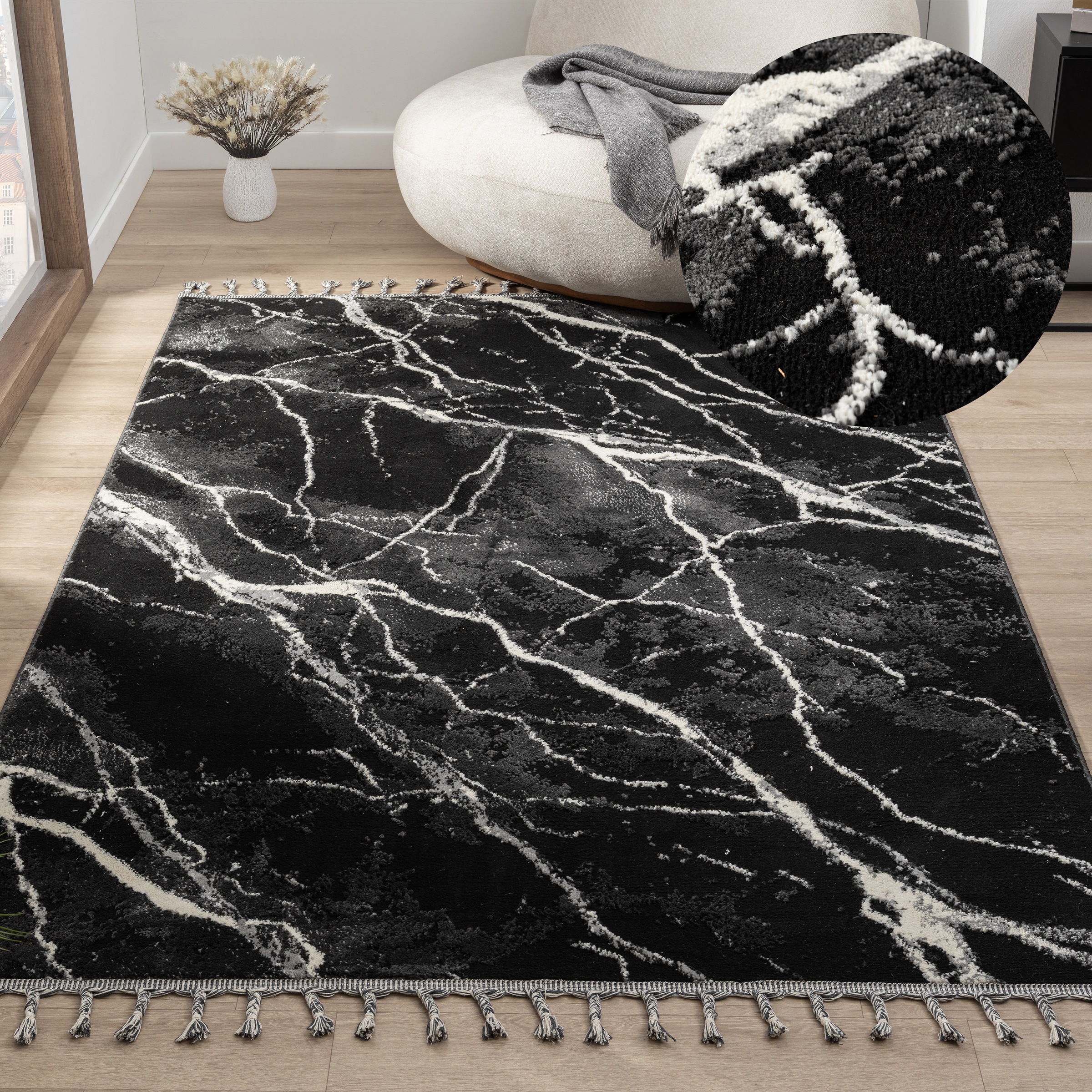 my home Teppich »Zoe, Hoch-Tief-Struktur« rechteckig 11 mm Höhe mit Fransen günstig online kaufen