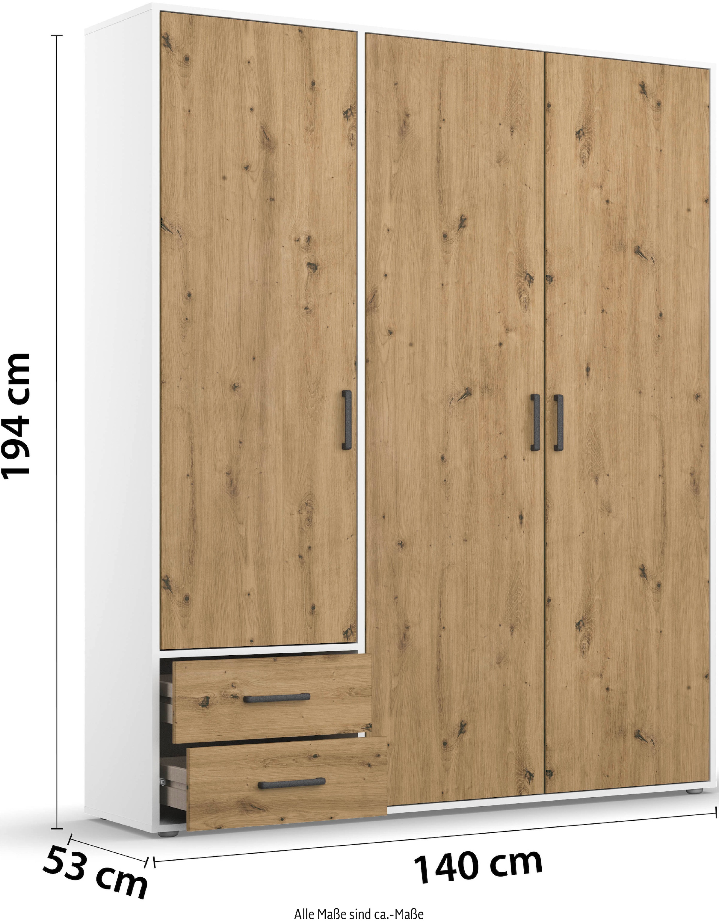 rauch Drehtürenschrank »Voyager, Kleiderschrank mit Außenschubkästen, Garderobe«, (in 3 verschiedenen Ausstattungen BASIC/CLASSIC/PREMIUM), in 3 Ausstattungen: BASIC/CLASSIC/PREMIUM, Made in Germany