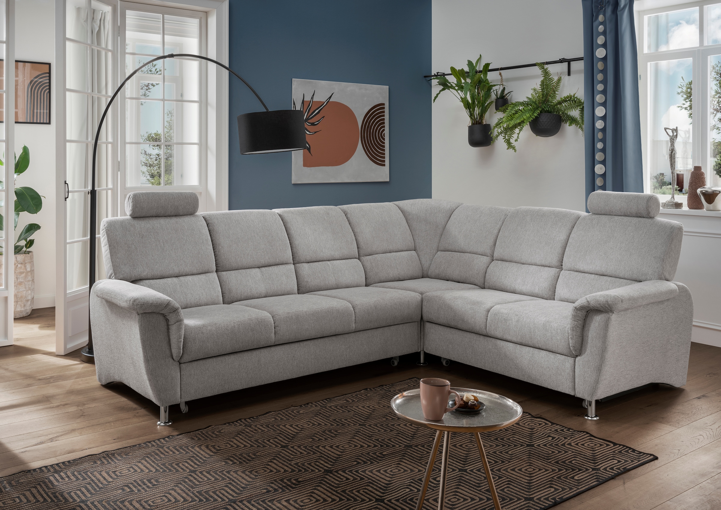 Home affaire Ecksofa »Pisa L-Form, mit Schlaffunktion, Stauraum, 2x höhenverstellbare«, Kopfstützen und Relaxfunktion im Eckelement