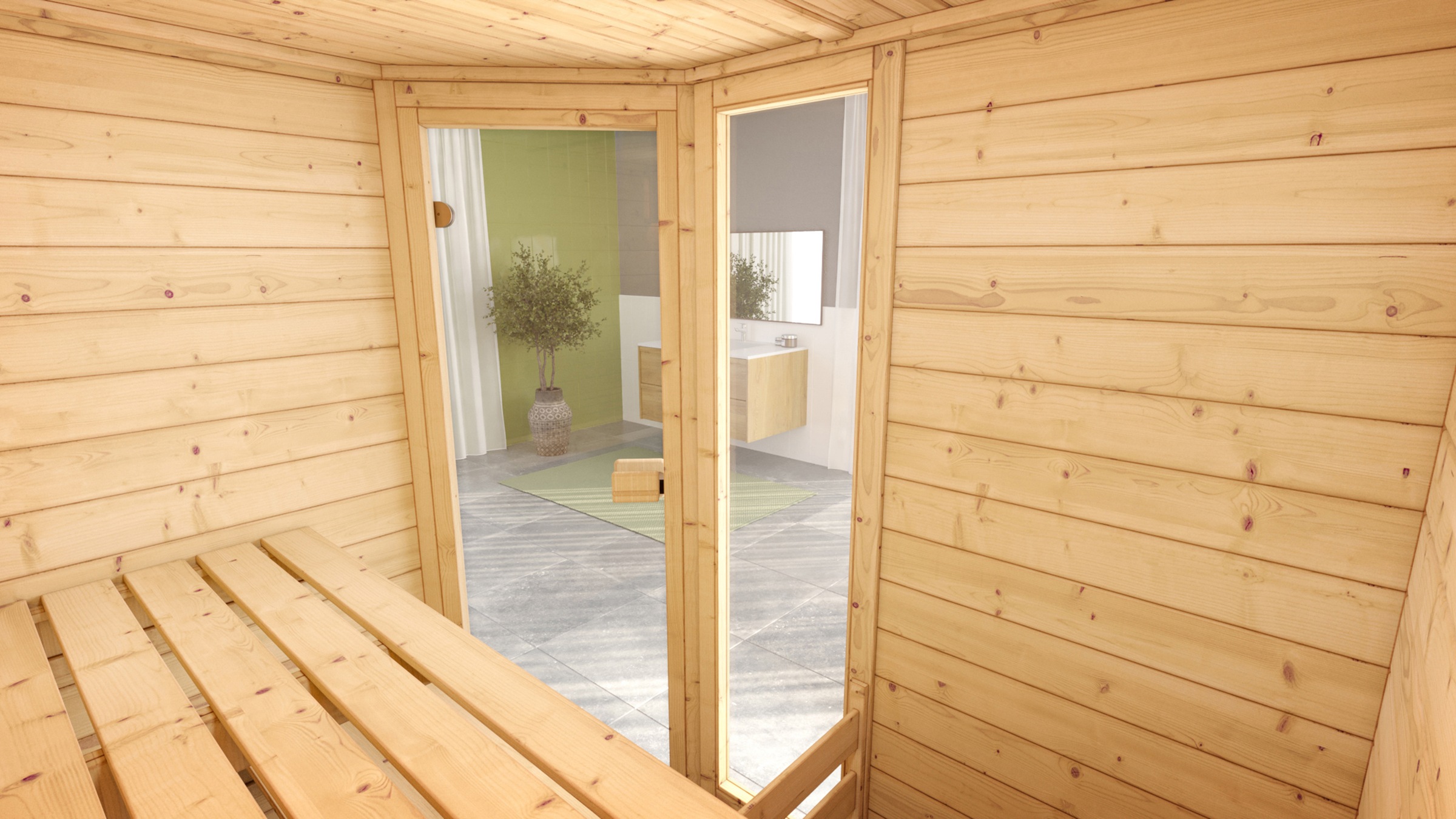 weka Sauna »Massivholzsauna VALIDA Eck 1« Blockbohlen, moderne Ganzglastür