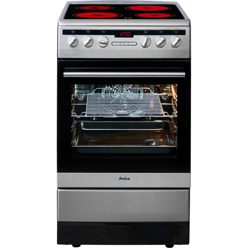 AMICA Elektro-Standherd »SHC 11579/1 E« mit Teleskopauszug nachrüstbar RapidWarmUp-Funktion edelstahlfarben/schwarz Maxibackofen mit 66 Litern