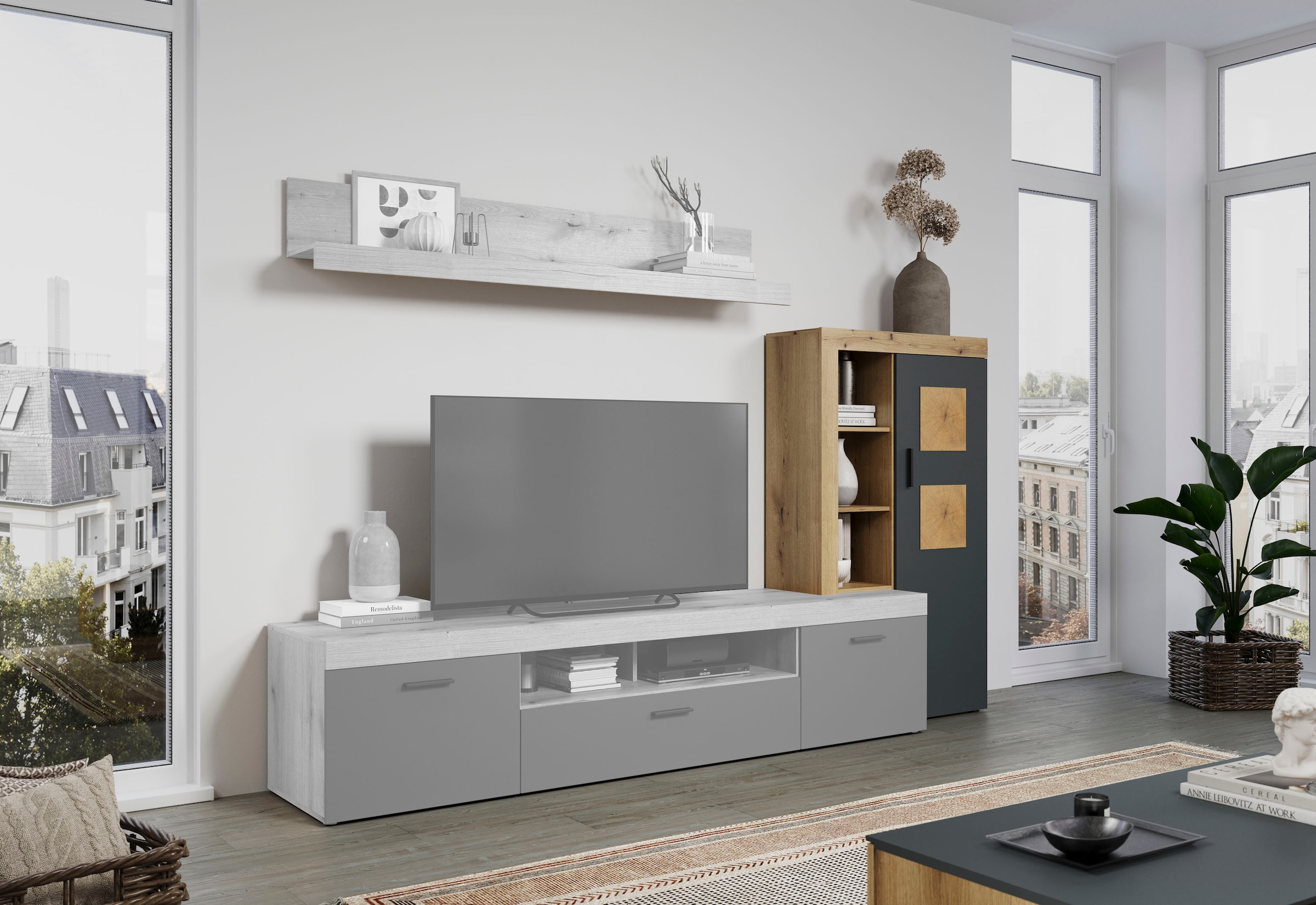 Home affaire Stauraumvitrine »Ghent« Packung, 1 Stk. tlg. Mit Hirnholzapplikationen