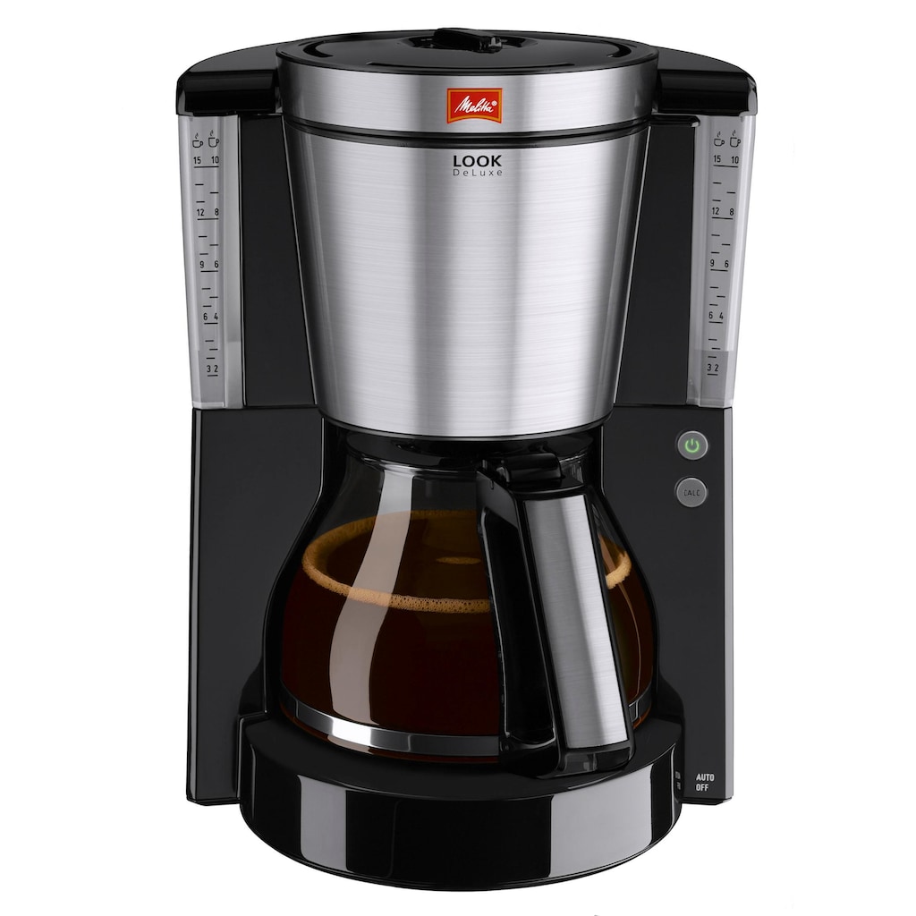 Melitta Filterkaffeemaschine »Melitta® Look® Deluxe 1011-06«, 1,25 l Kaffeekanne, Papierfilter, 1x4, mit Glaskanne in schwarz-Edelstahl