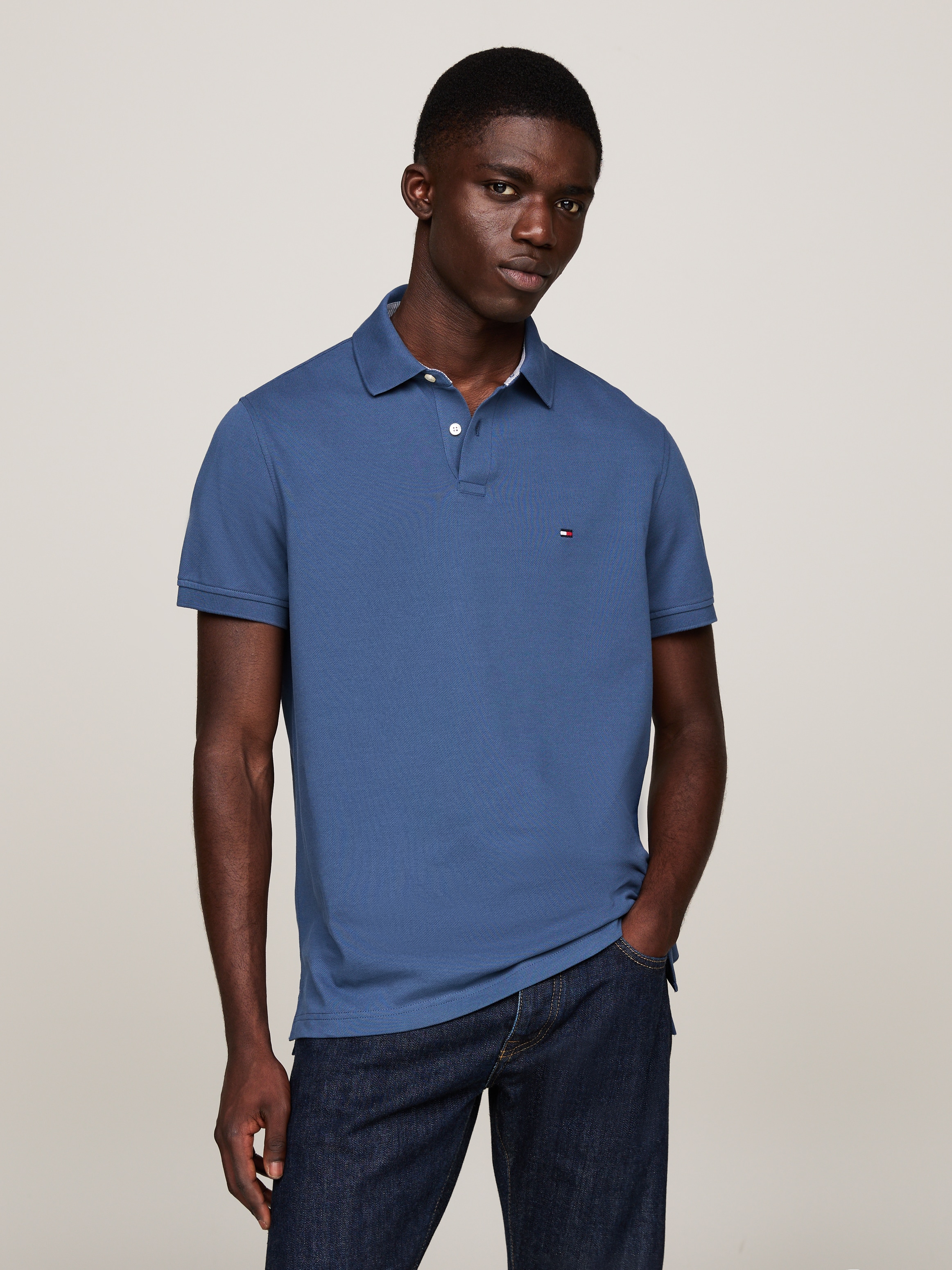 Tommy Hilfiger Poloshirt »1985 REGULAR POLO mit Kontraststreifen und Knopfleiste« unifarben, sportlich, regular fit, Baumwollmix, Polokragen