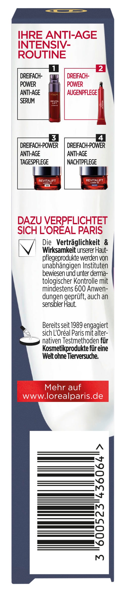 L'ORÉAL PARIS Augencreme »REVITALIFT LASER X3 ANTI-AGE AUGENPFLEGE« wirkt abschwellend, mildert Falten, gegen Falten und Augenringe