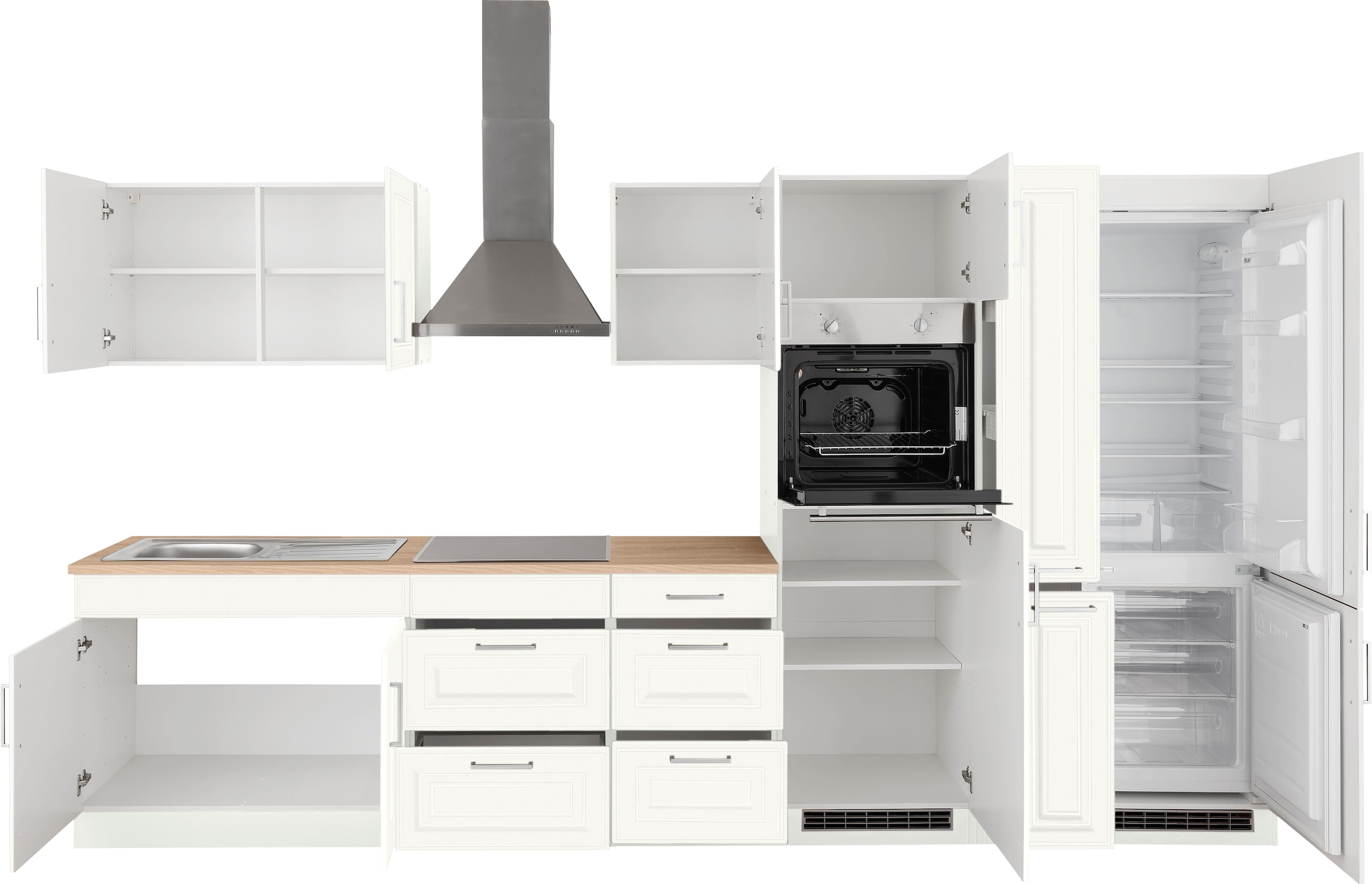 HELD MÖBEL Küchenzeile »Stockholm«, Breite 360 cm, mit hochwertigen MDF Fronten im Landhaus-Stil