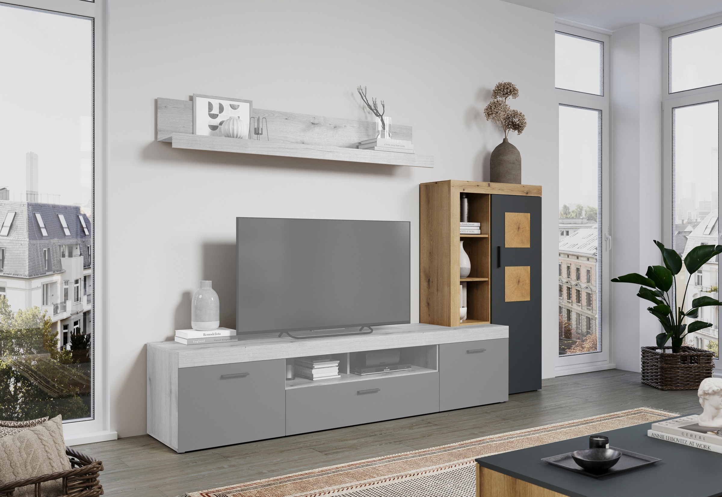 Home affaire Stauraumvitrine »Ghent«, (Packung, 1 St.), Mit Hirnholzapplikationen