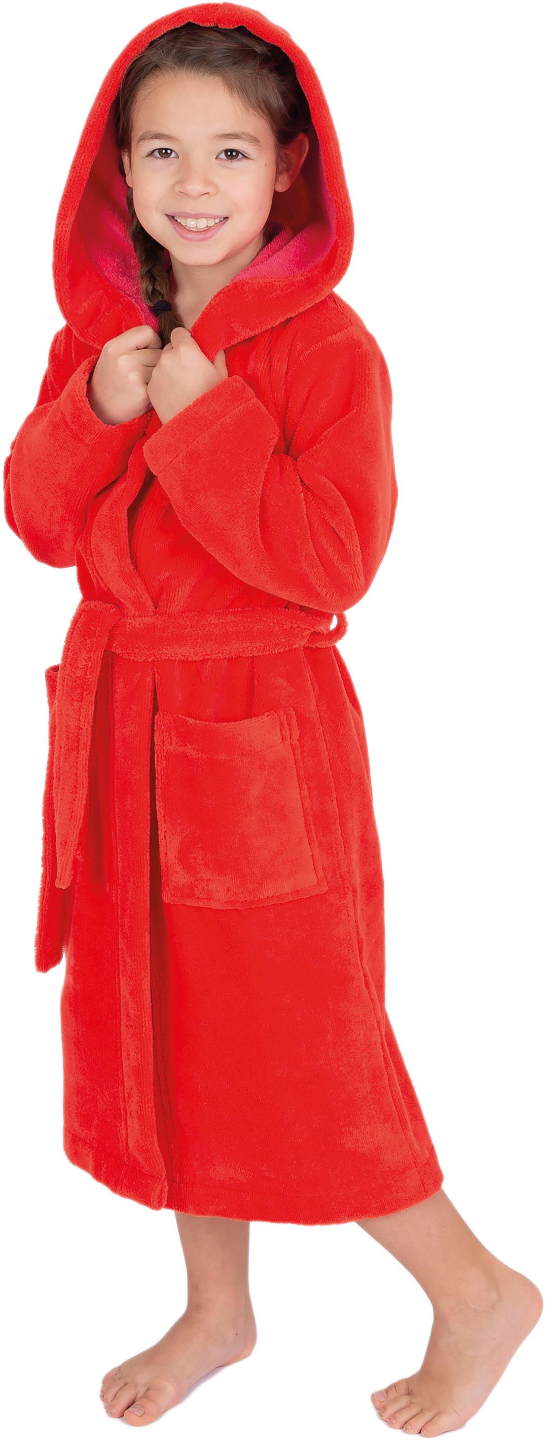 WEWO FASHION Kinderbademantel »8514« 1 Stk. tlg., mit kuscheliger Kapuze mandarine 164 Länge: 108 cm Kinder Bademantel mit Kapuze