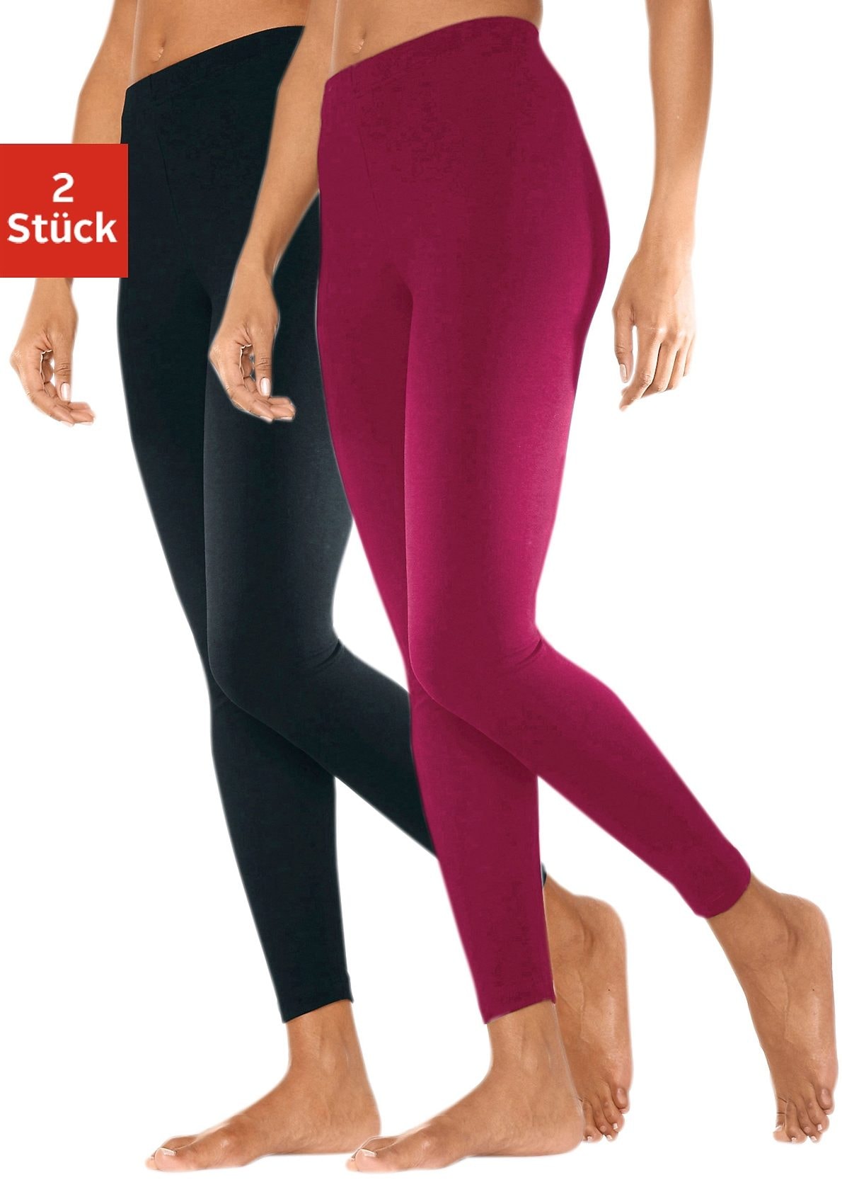 Leggings mit Gummibund, Loungewear, Gr. 36/38 - N-Gr, himbeere, schwarz N-Gr