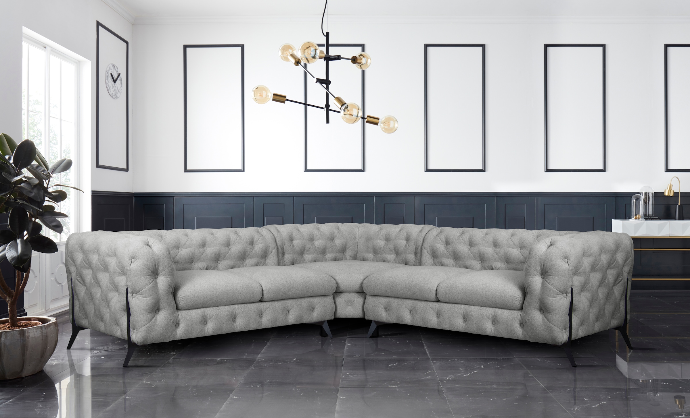 Leonique Chesterfield-Sofa »Amaury L-Form«, Chesterfield-Optik, Breite/Tiefe je 262 cm, Fußfarbe wählbar