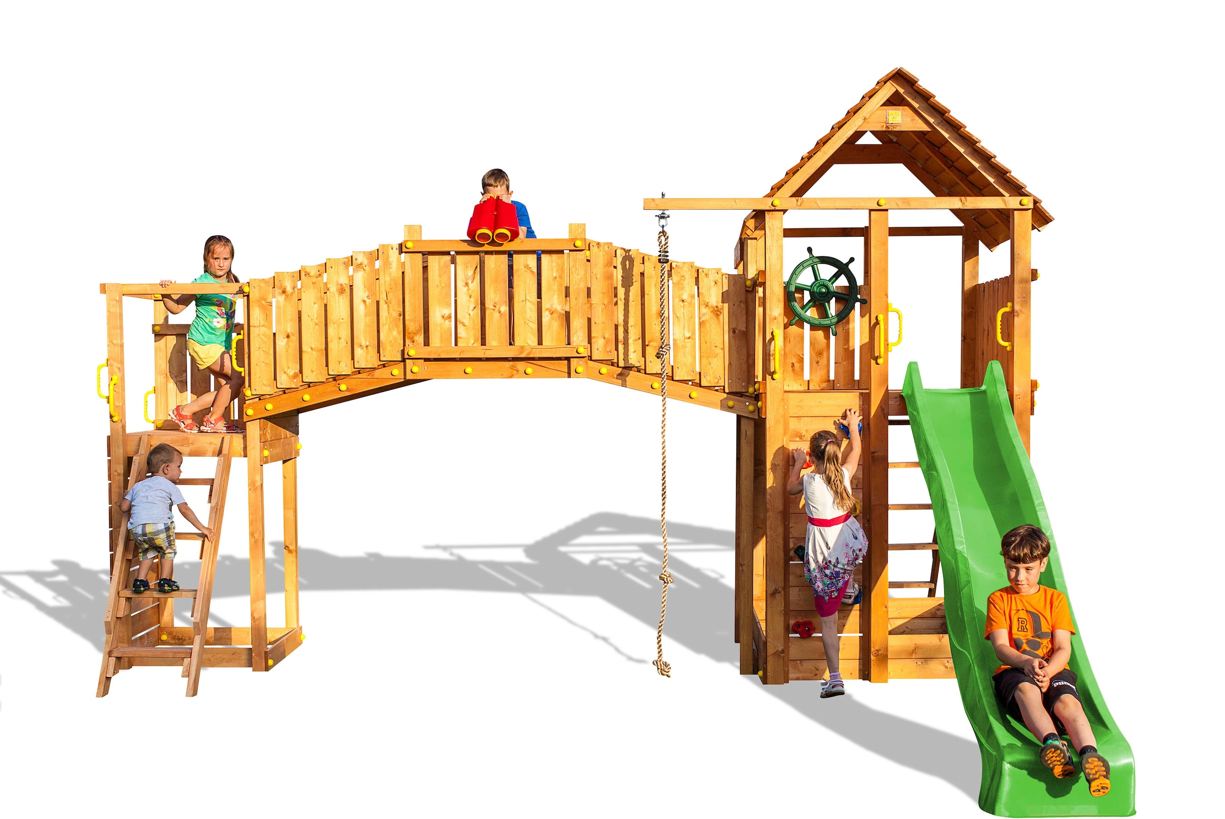 FUNGOO Spielturm »FORTRESS TIPTOP Rainbow«, mit Schaukel & Rutsche, Klettererweiterung, Sandkasten