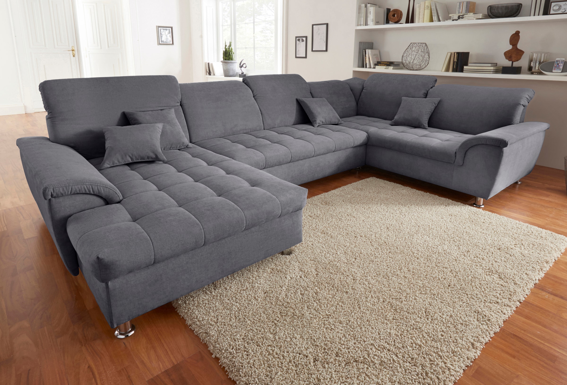 DOMO collection Wohnlandschaft »Franzi wahlw. Kopfteilverstellung, belastbar bis 140kg/ Sitz«, im XXL-Format B/T/H: 352/214/80 cm, Steppung im Sitz, U-Form