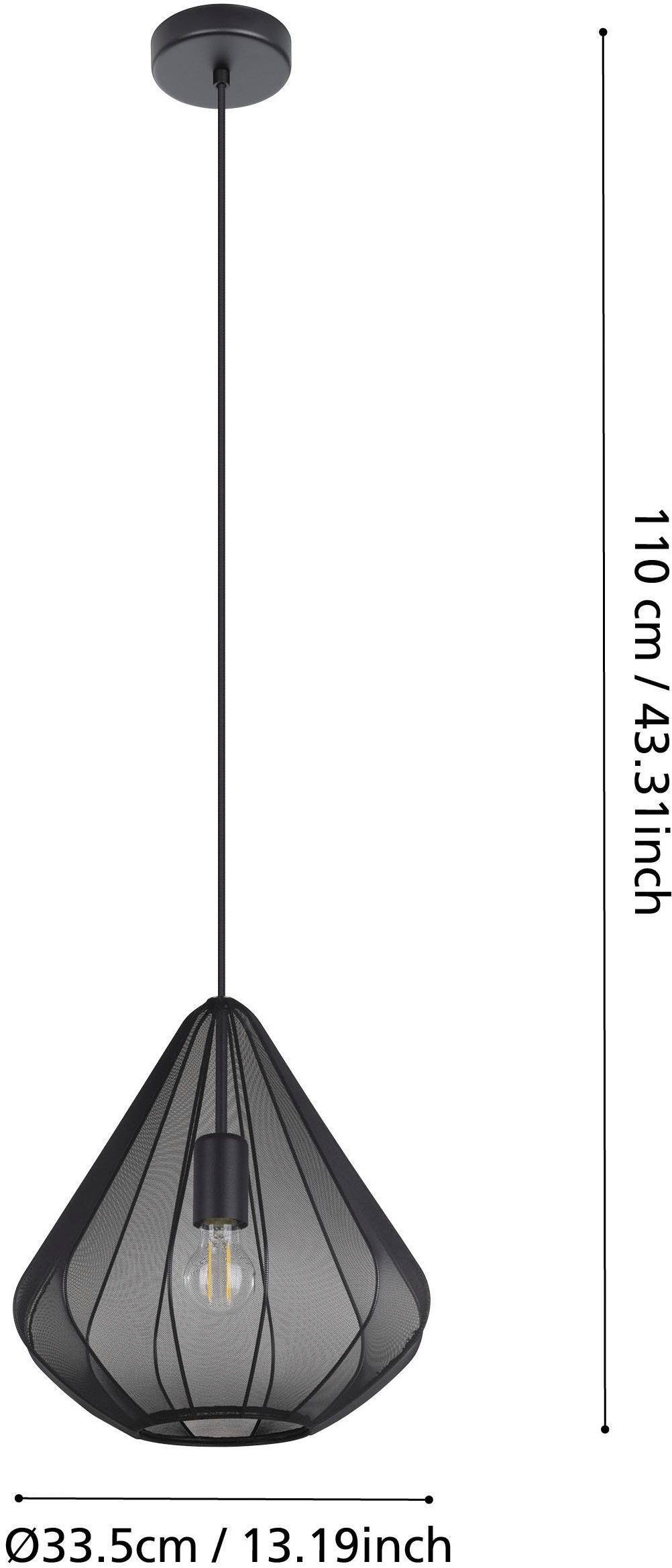 EGLO Hängeleuchte »Dolwen Hängelampe, Pendelleuchte, Esszimmerlampe Japanisch, E27, Lampe« E27 1 Stk. Hängeleuchte - H110 x Ø33,5 cm - schwarz - 1X40W exkl.