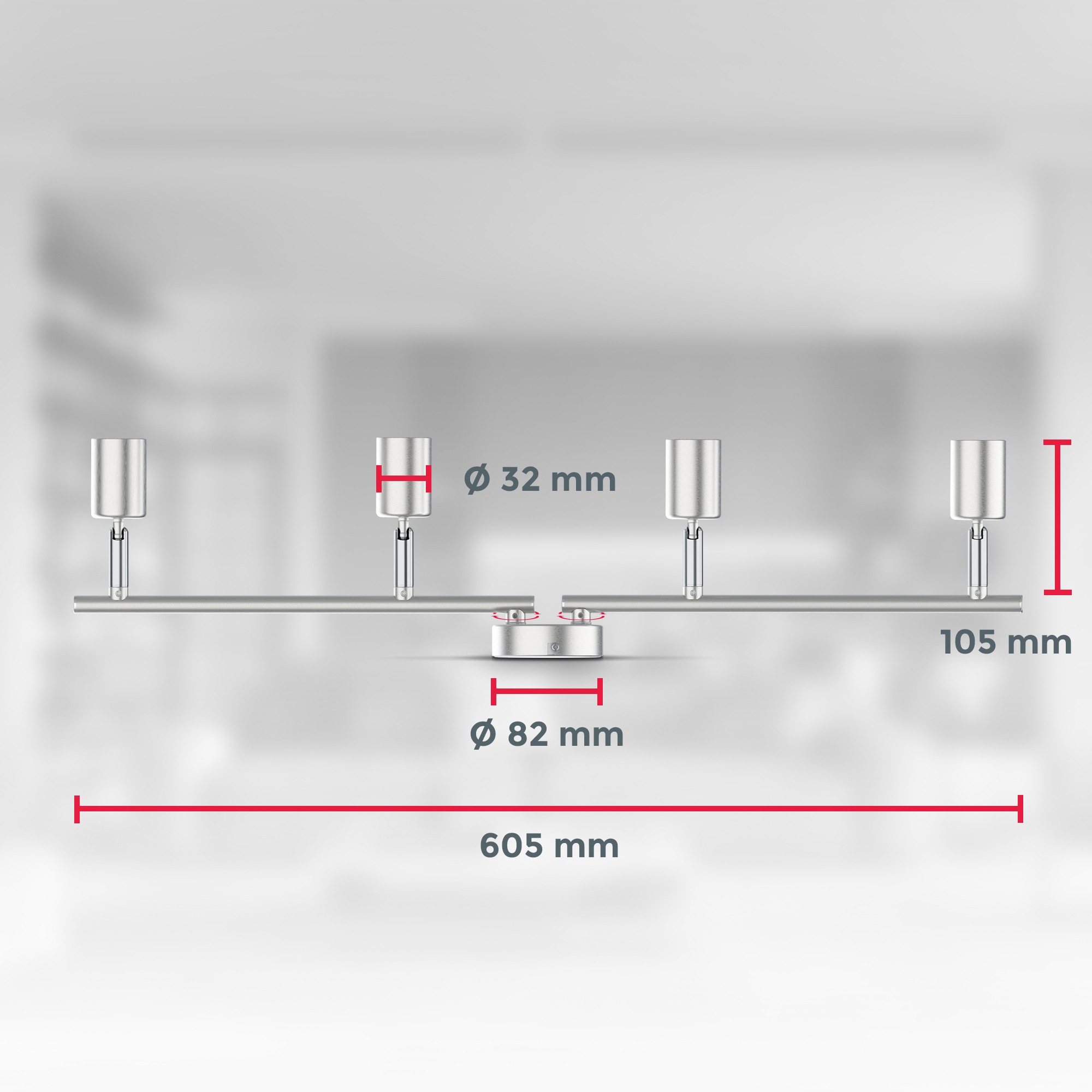 B.K.Licht LED Deckenspot »BK_DS1024 Schwenkbare Deckenlampe, Matt-Nickel, drehbare Spotlampe«, 4 flammig, Leuchtmittel GU10 | LED wechselbar, 3.000K warmweiße Lichtfarbe, inkl. 4x GU10-Leuchtmittel, 60,5x10,5 cm