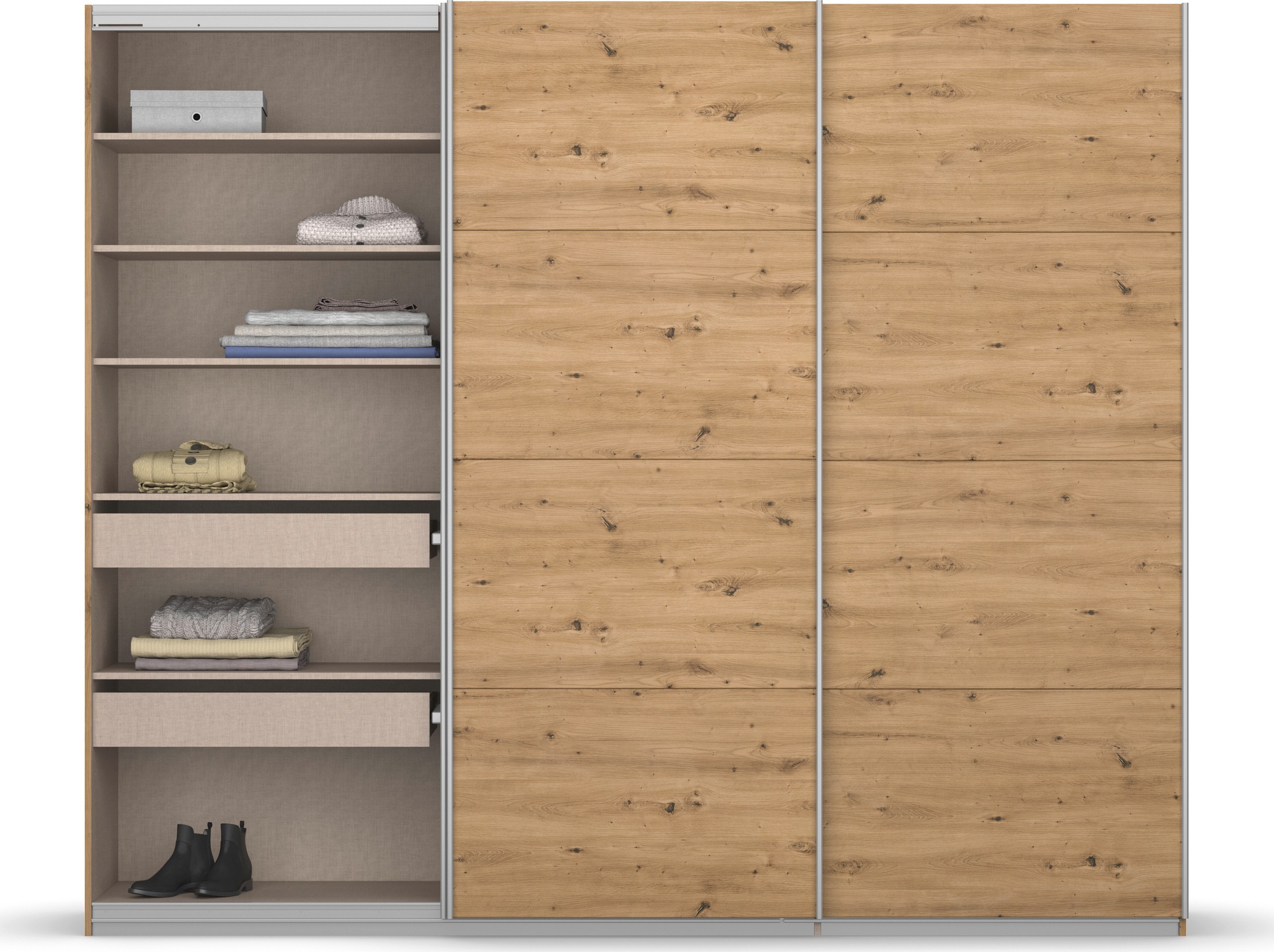 rauch Schwebetürenschrank »Kleiderschrank Schrank Garderobe KOLUNA mit Dekor-Front«, inkl. 2 Innenschubladen sowie extra Einlegeböden MADE IN GERMANY