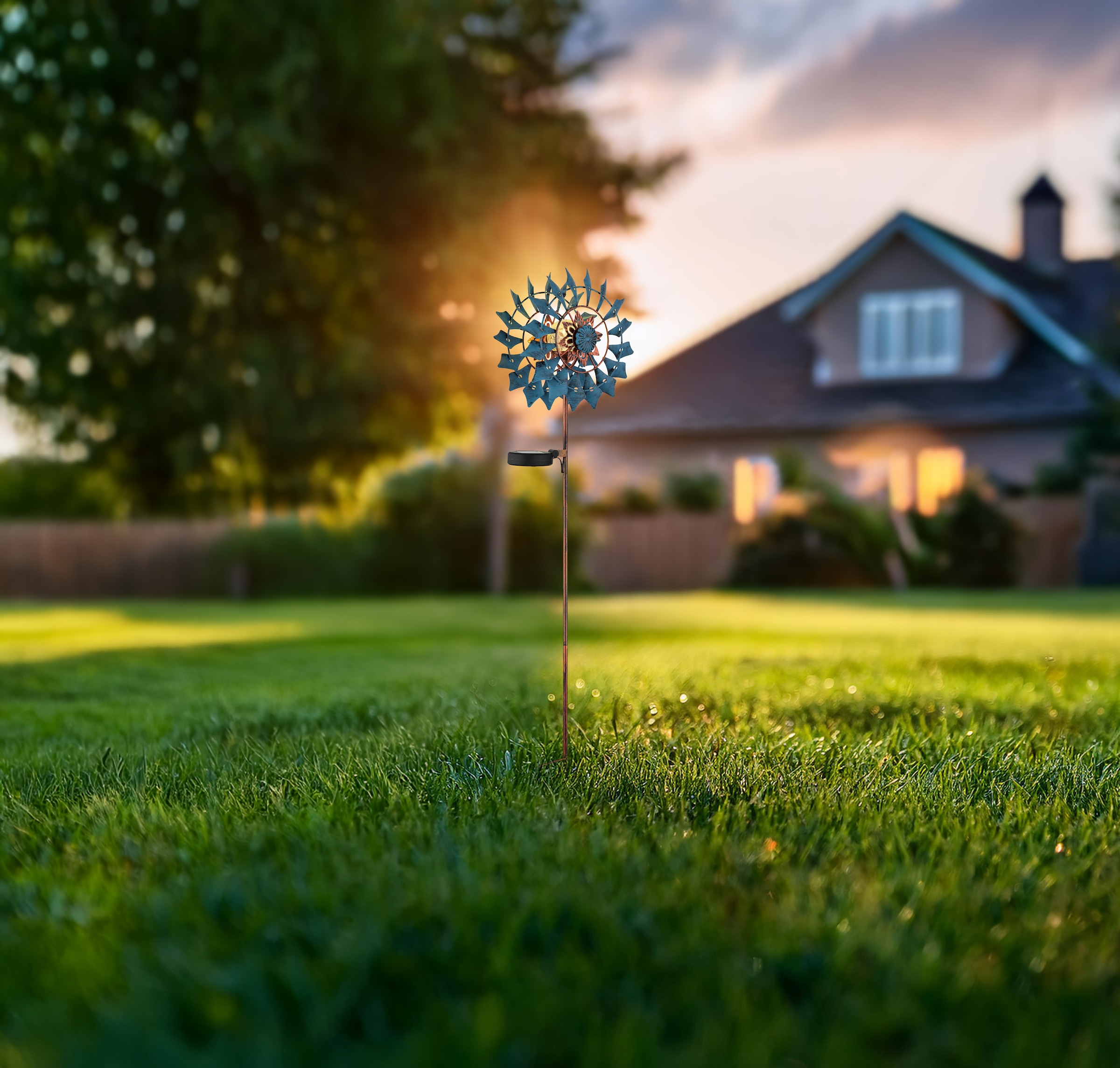 GLOBO LIGHTING LED Solarleuchte »SOLARLEUCHTE METALL GOLDFARBEN PATINIERT, 1XLED« LED-Modul 1 Stk. Warmweiß Solar Garten Terrasse Außenbeleuchtung Dekoleuchten