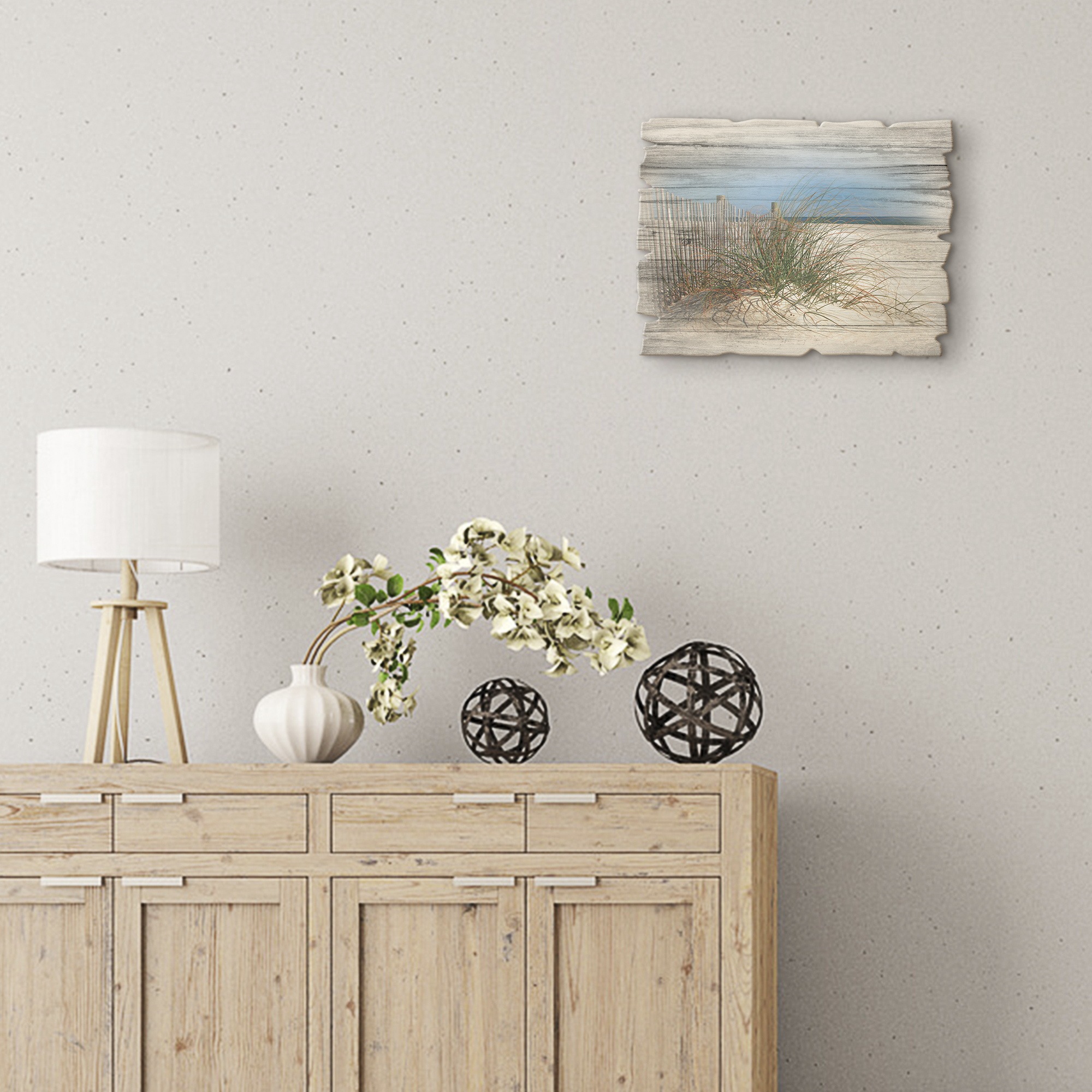 Artland Holzbild »Schöne Sanddüne mit Gräsern und Zaun« Strand 1 Stk. tlg. günstig online kaufen