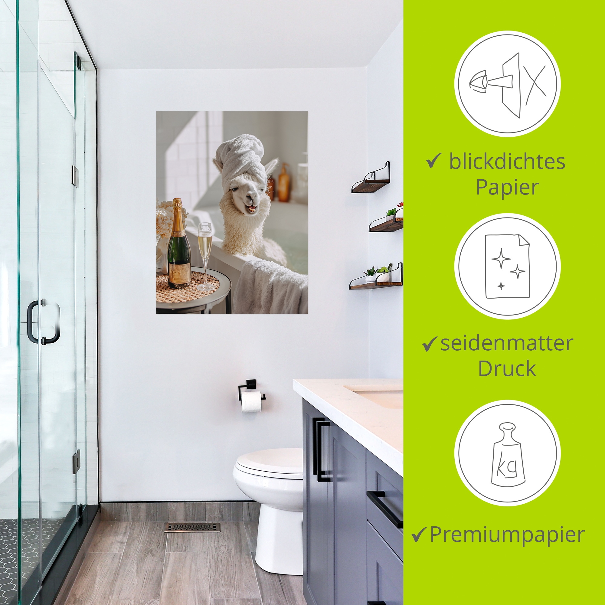 Artland Wandbild »Lama in der Badewanne« 1 Stk. tlg. als Alubild, Leinwandbild, Poster, Wandaufkleber in verschied. Größen