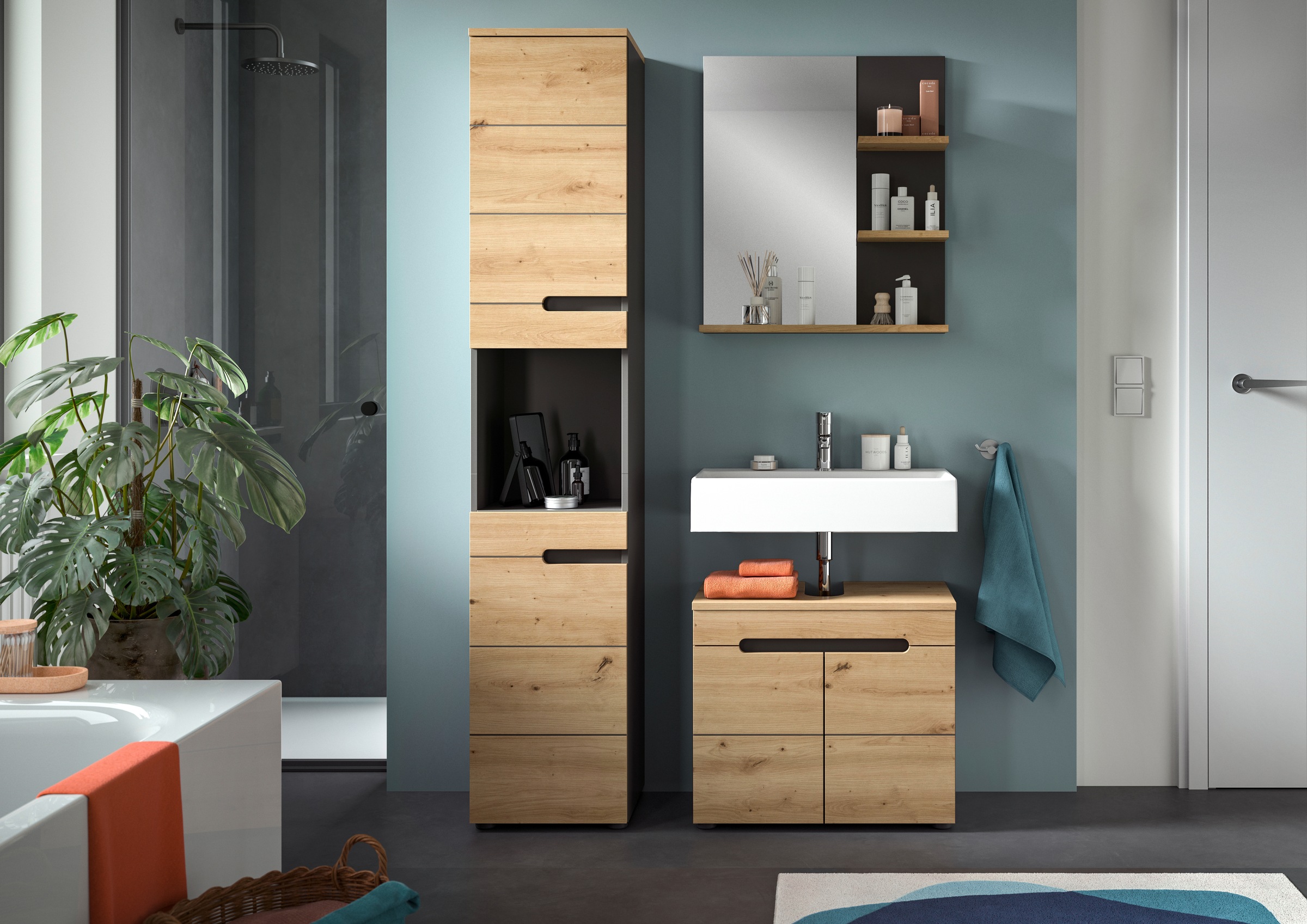 INOSIGN Badmöbel-Set »REHAT, 3-teilig, Breite 133 cm, mit grifflosen Fronte günstig online kaufen