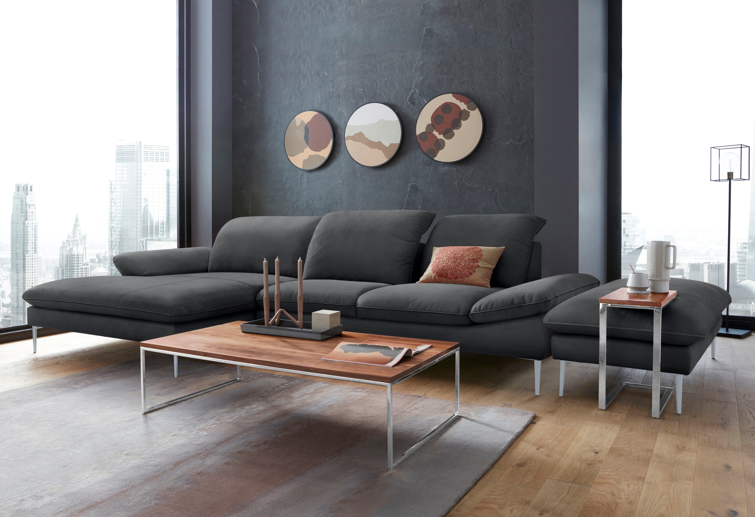 W.SCHILLIG Ecksofa »enjoy&MORE, Designsofa, bequem, zeitlos und elegant, L-Form«, mit Sitztiefenverstellung, Füße silber matt, Breite 340 cm