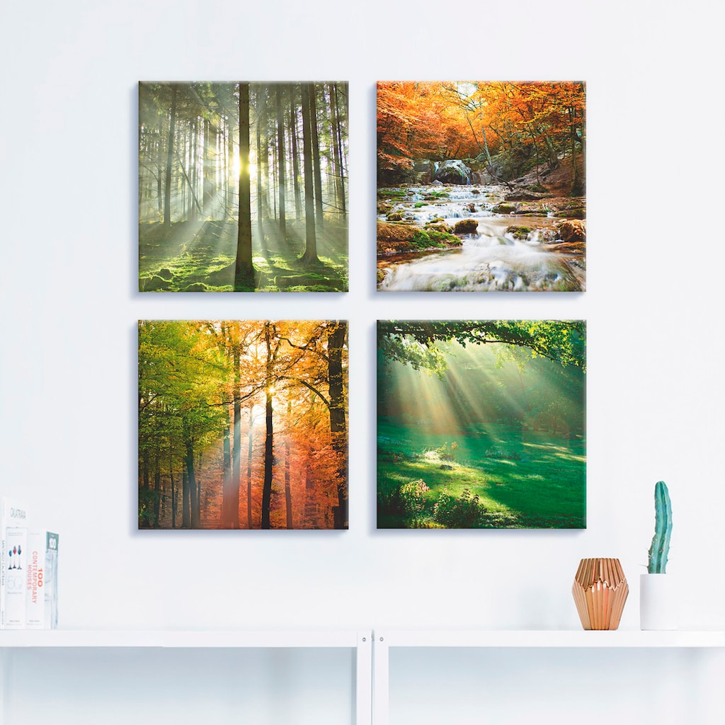 Artland Leinwandbild »Wald Wasserfall Herbsttag«, Wald, (4 St.)