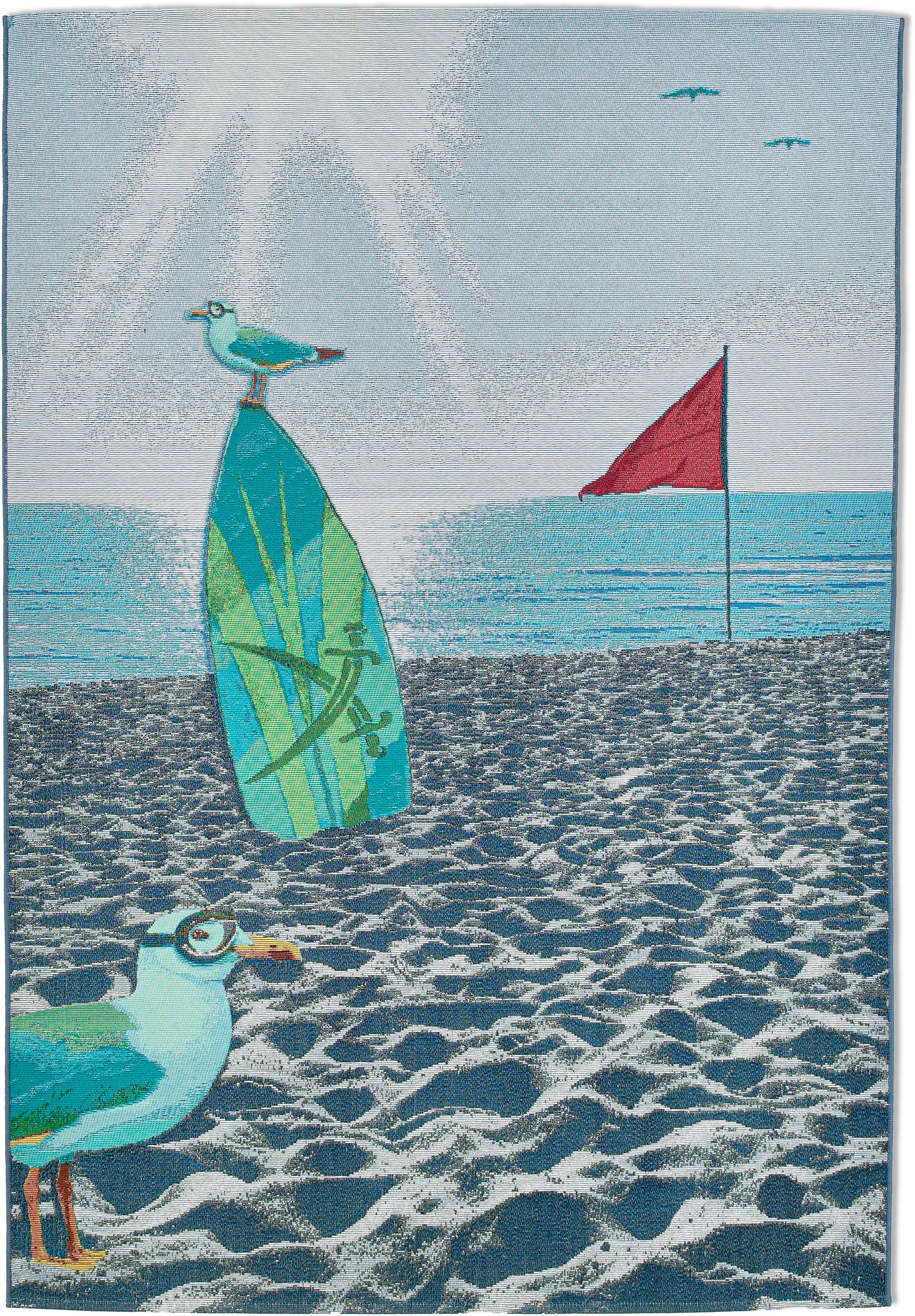Sansibar Teppich »Rantum Beach SA-021«, rechteckig, 5 mm Höhe, Flachgewebe, modernes Design, Strand & Surfboard, Outdoor geeignet