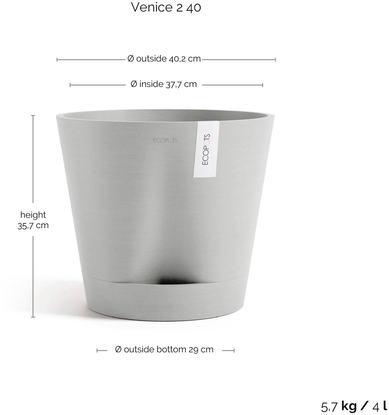 ECOPOTS Blumentopf »Venice 2 40 Weißgrau«, für den Innenbereich