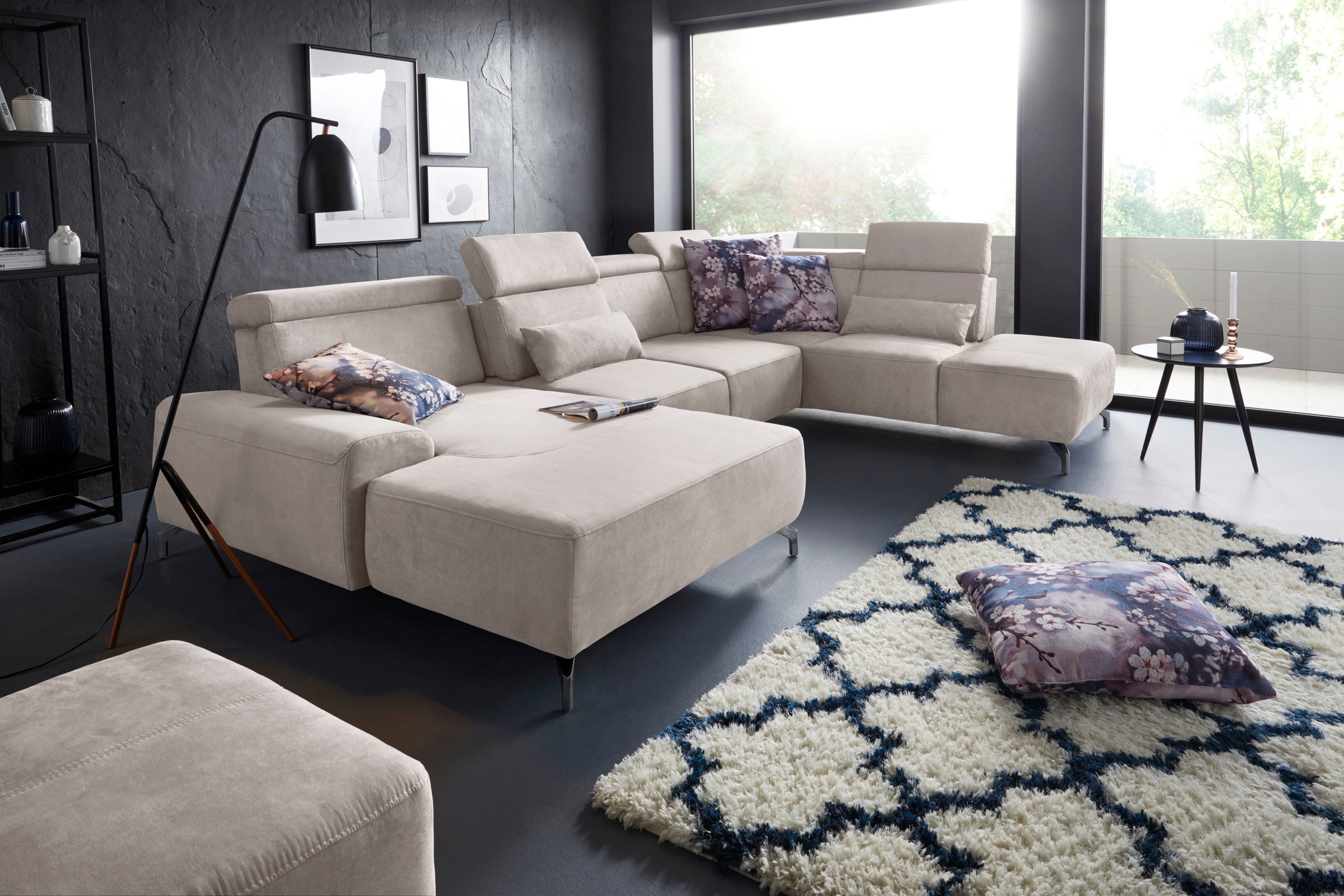 sit&more Wohnlandschaft »Gizeh U-Form«, 12 cm Fußhöhe, inklusive Sitztiefenverstellung und Kopfteilverstellung
