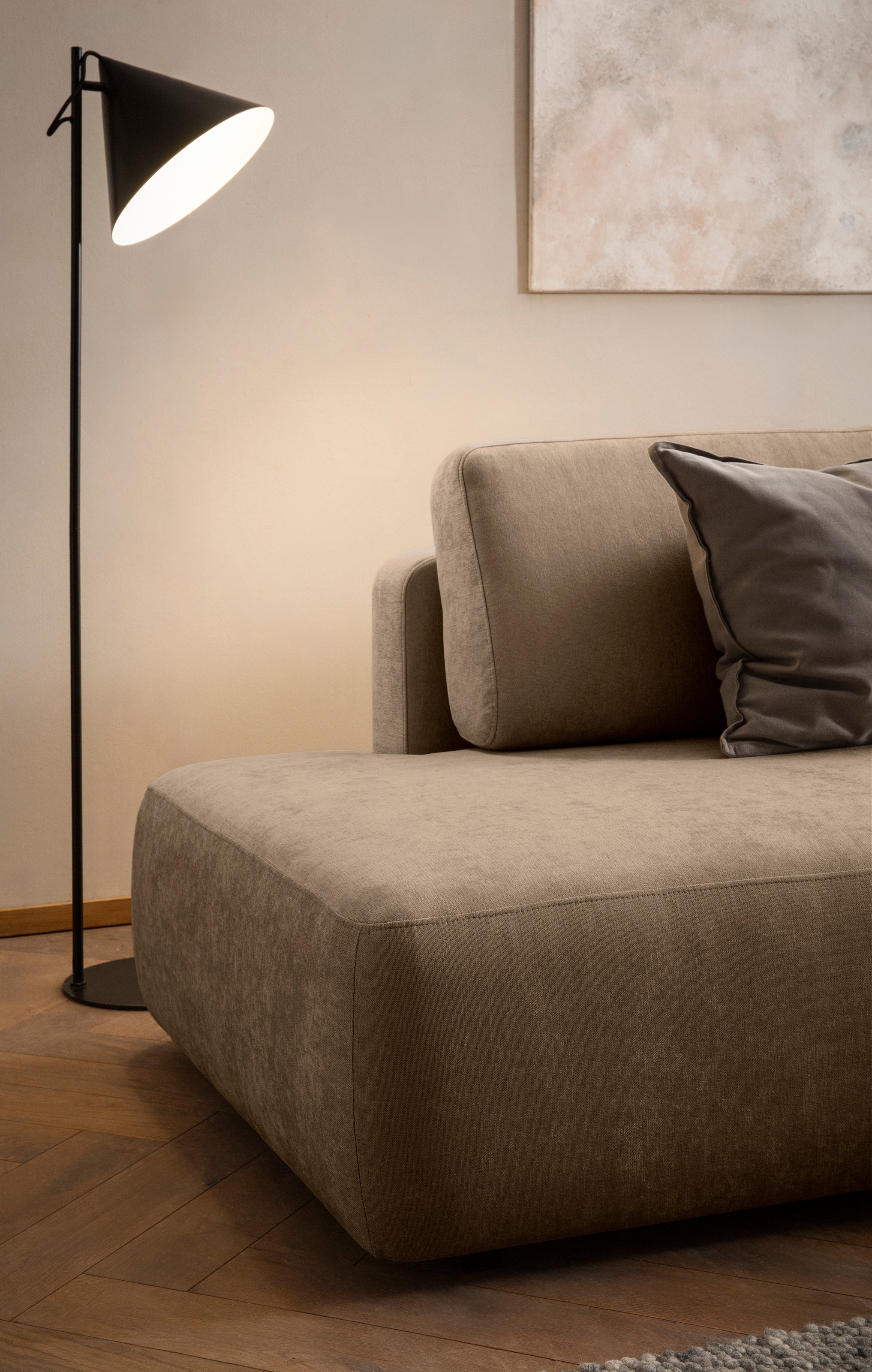 INOSIGN Ecksofa »TORGE, Schlafsofa Cord, Samtvelours u. Strukur fein, Couch in L-Form«, Schlaffunktion und Bettkasten, Liegefläche: 210x125 cm, neues Design