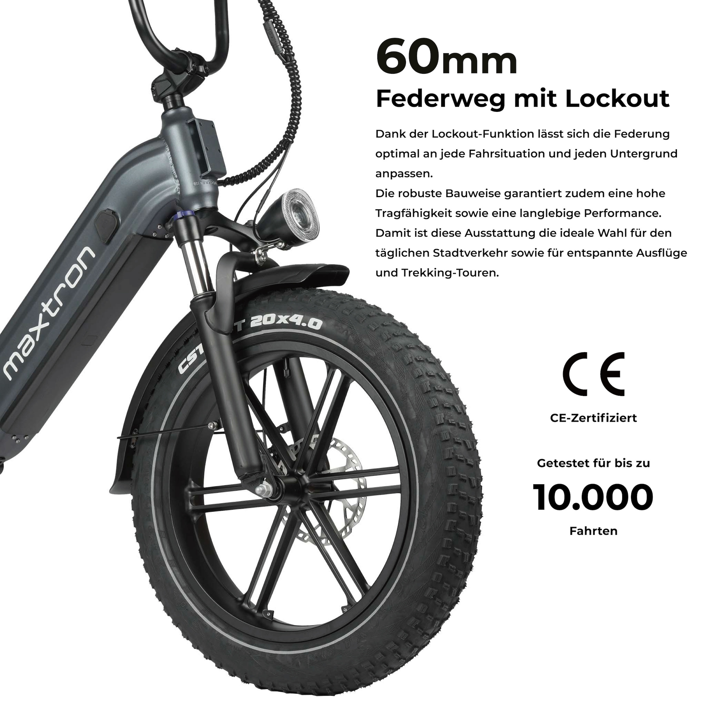 Maxtron »Maxtron Camel E-Bike compactbike« 7 Gang Shimano Kettenschaltung Heckmotor 500 W Packung,  20-Zoll-Fettreifenfahrrad mit Vorder- und Hinterradfederung