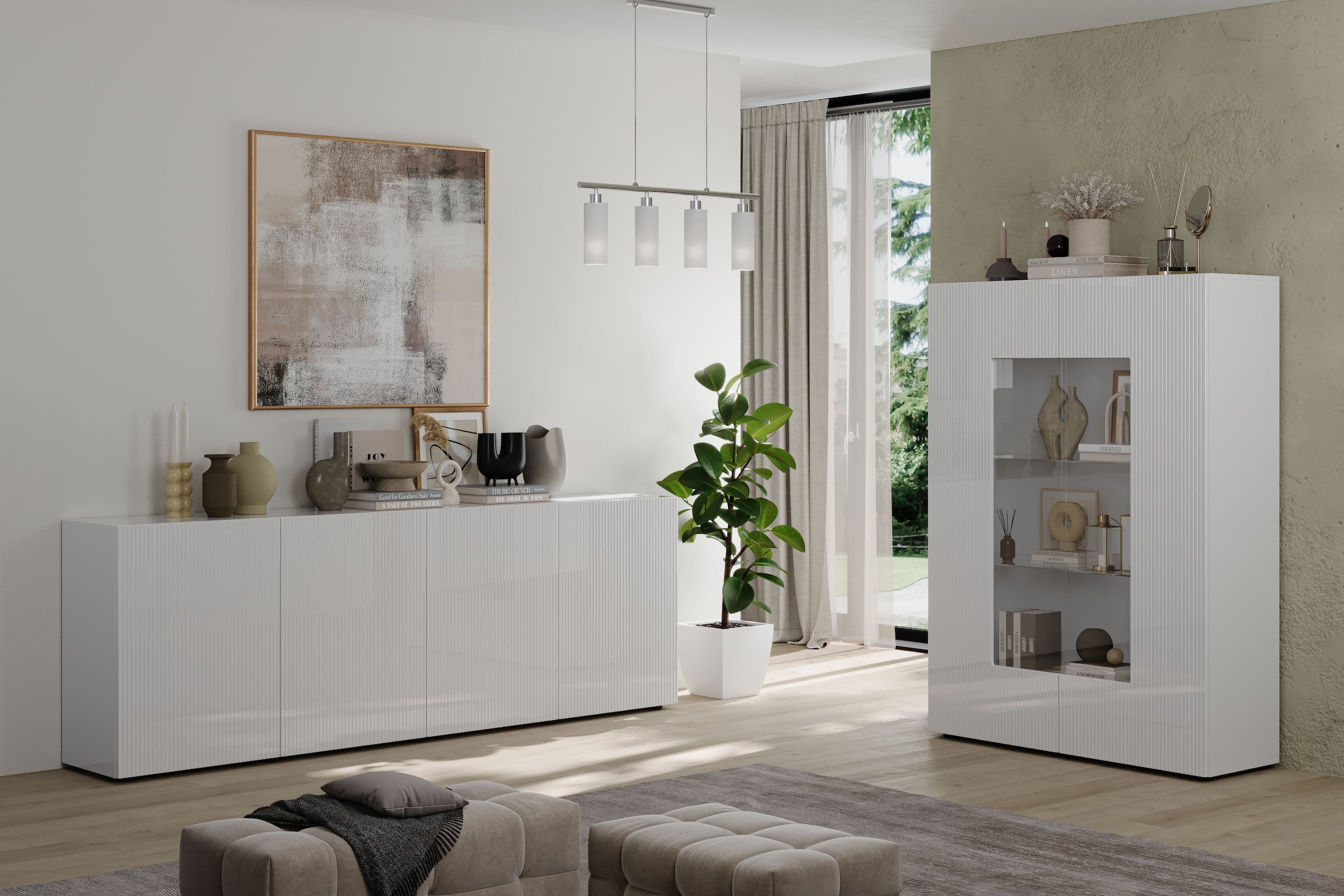 INOSIGN Sideboard »Rio Breite 240 cm, Kommode mit 4 Türen, Anrichte,«, geriffelte Front, modern u. elegant, viel Stauraum