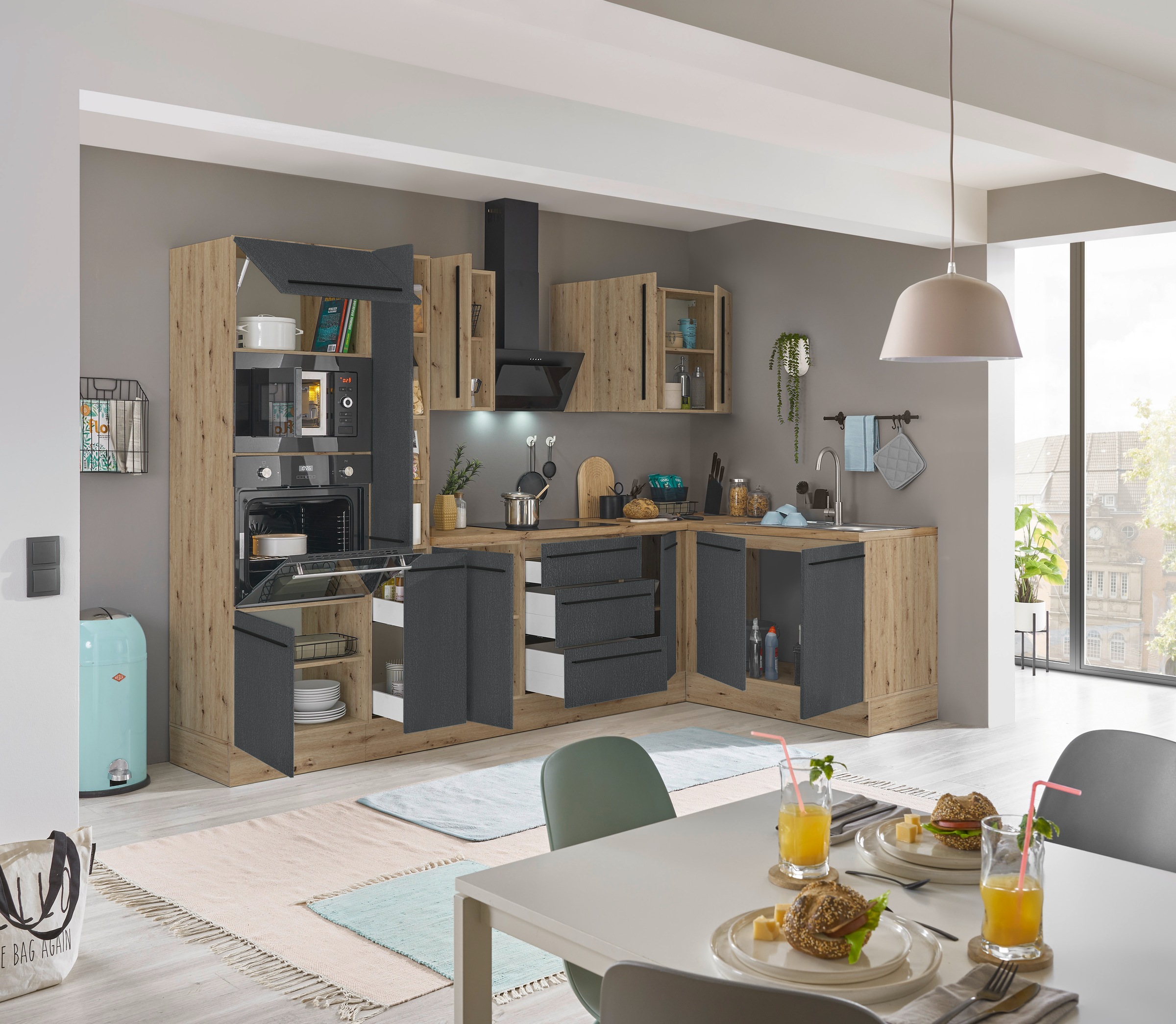 KOCHSTATION Winkelküche »Florida, Stellbreite 300x165 cm«, wahlweise mit E-Geräten, mit Softclose für Türen und Schubkästen