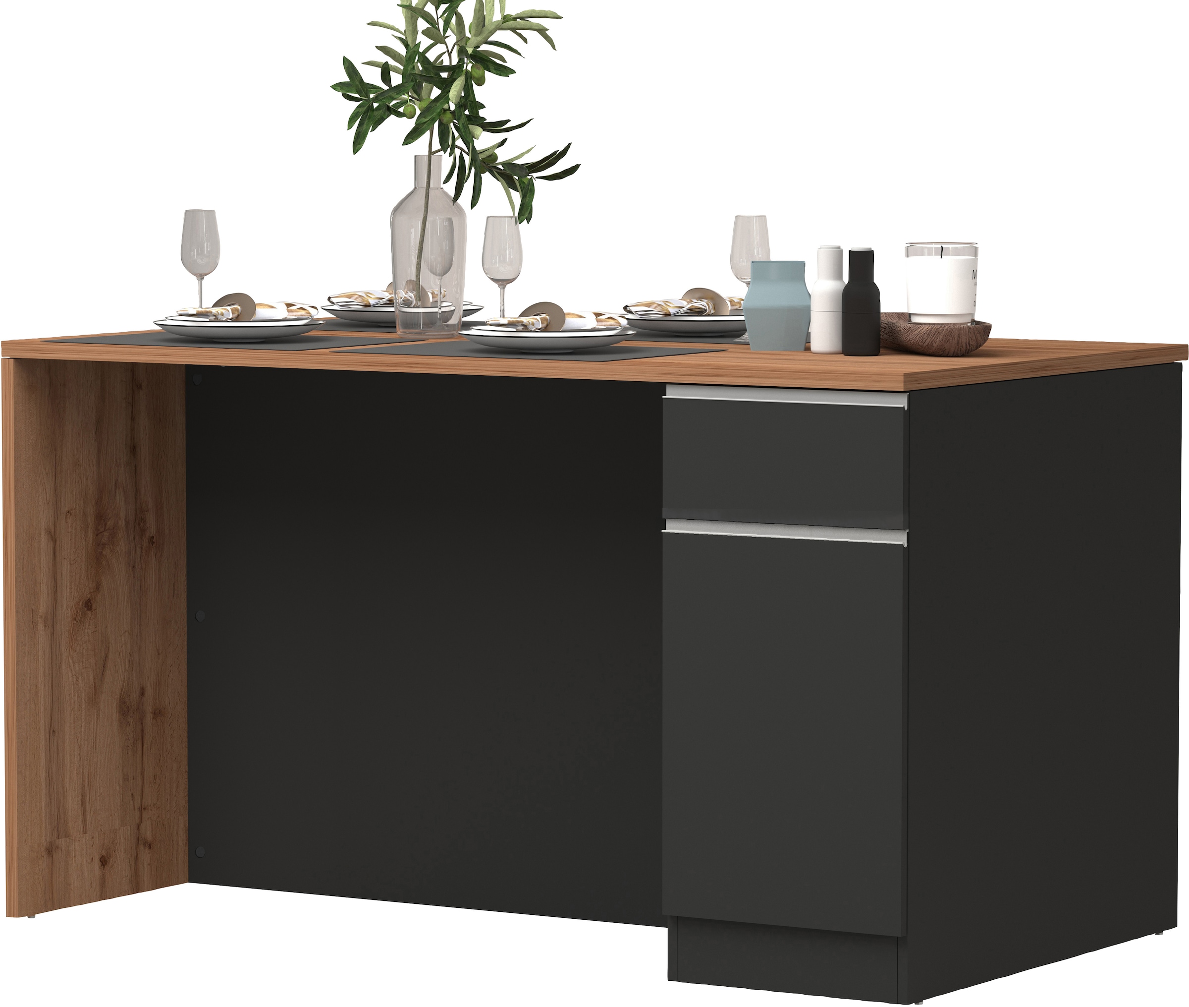 KOCHSTATION Kücheninsel »Sole,Kochinsel,Küchenarbeitsblock,Inselküche,Arbeitsinsel«, Breite 160 cm mit 2 Türen,2 Schubkästen, Aluminiumgriff