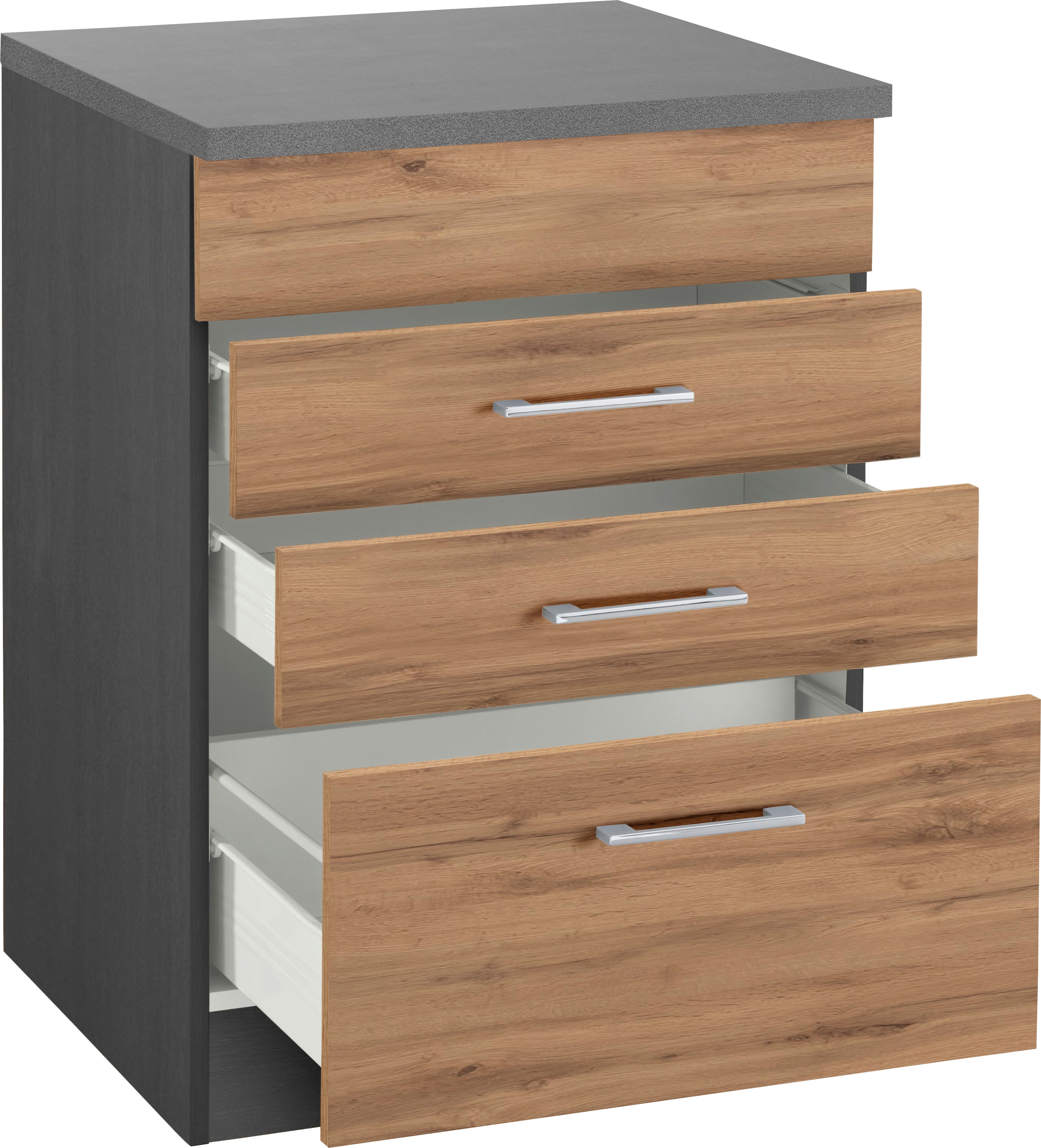 KOCHSTATION Kochfeldumbauschrank »KS-Colmar«, 60 cm, mit Metallgriff, 2 Schubkästen und 1 Auszug