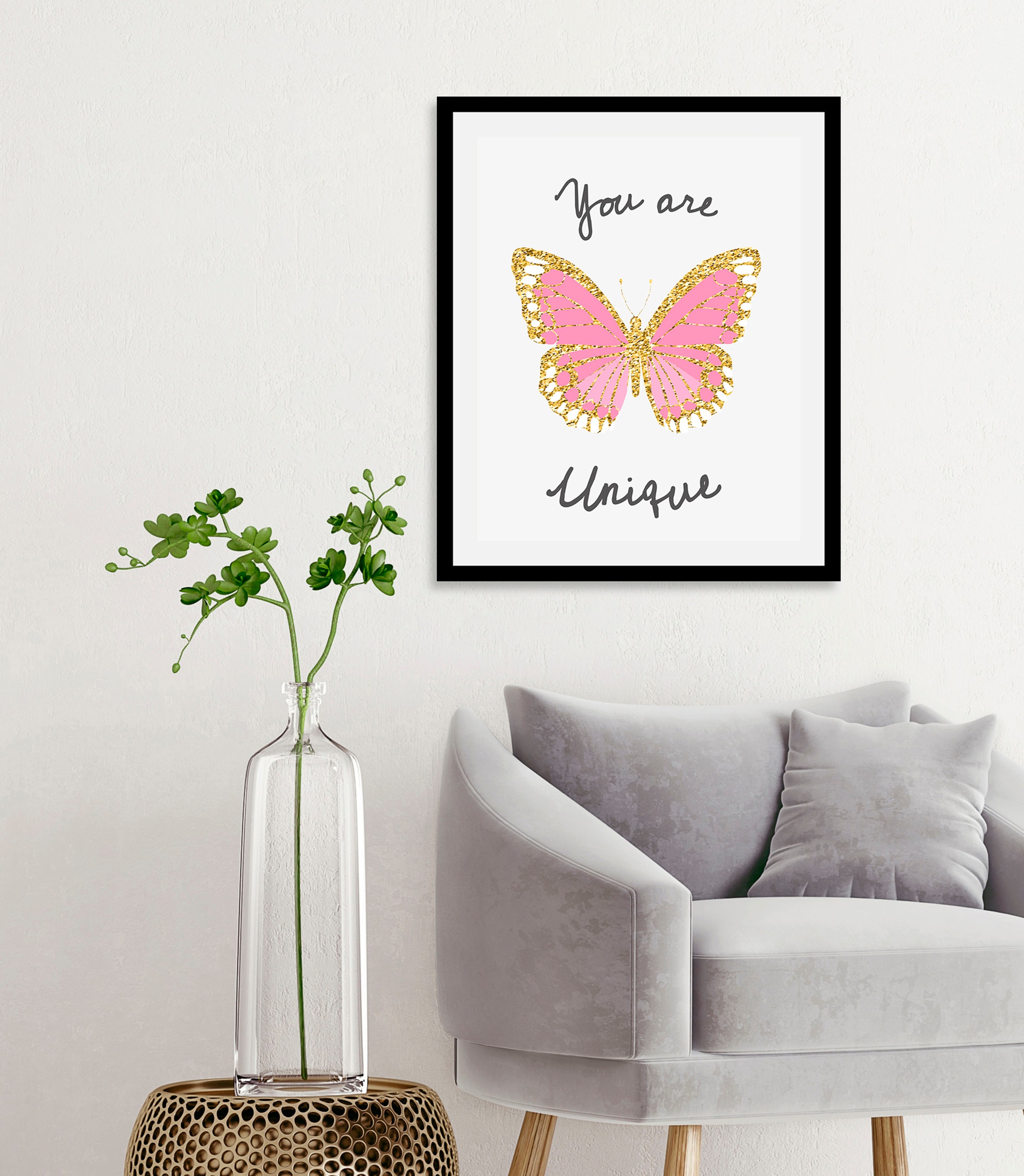 queence Bild »You are unique« Motivationsbilder   Schmetterlinge   Schriftz günstig online kaufen