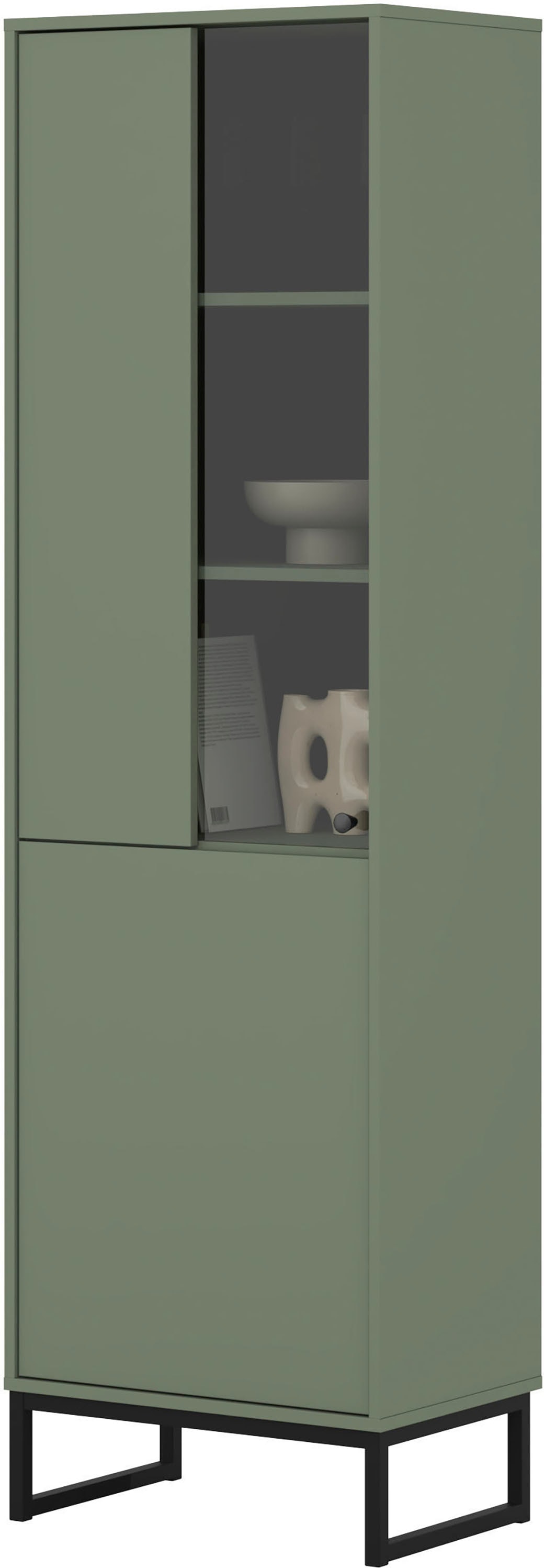OTTO home Vitrine »Loft, Höhe 180 cm, moderne Standvitrine mit 2 Türen, Metallkufen« Hochschrank mit viel Stauraum, Glastür und verstellbaren Einlegeböden
