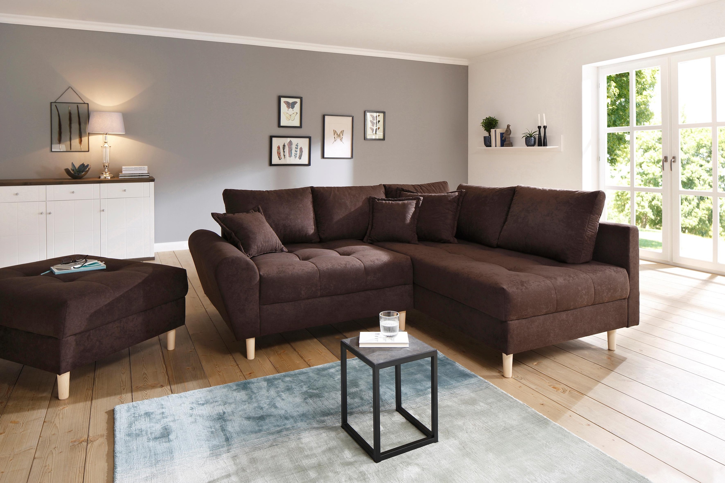 Home affaire Ecksofa »Rice L-Form, B: 223 cm« Set: Sofa & Hocker, mit 3 Zie günstig online kaufen