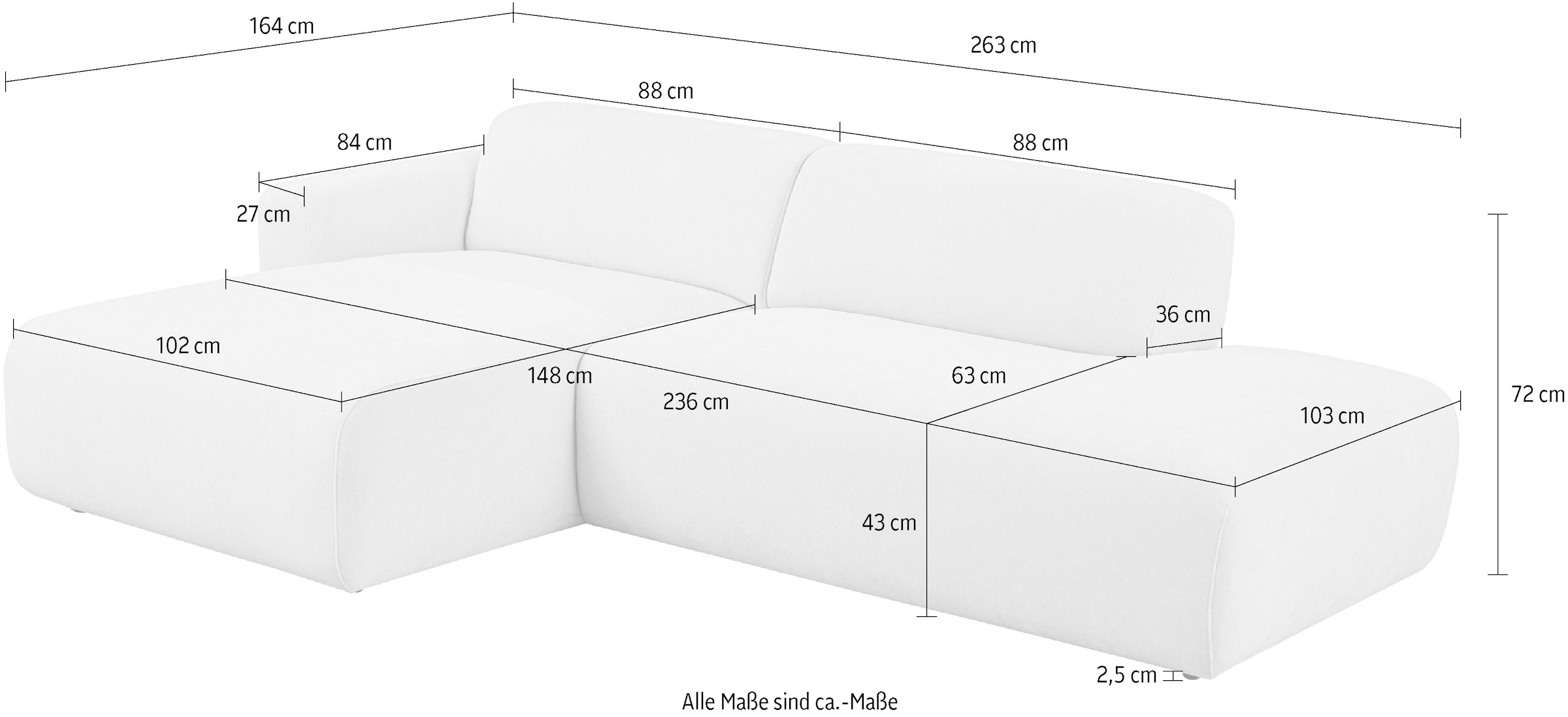 Home affaire Ecksofa »Myrland Kompaktsofa« Breite 263 cm, Chenille, Easy Clean Stoff, mit Kaltschaum