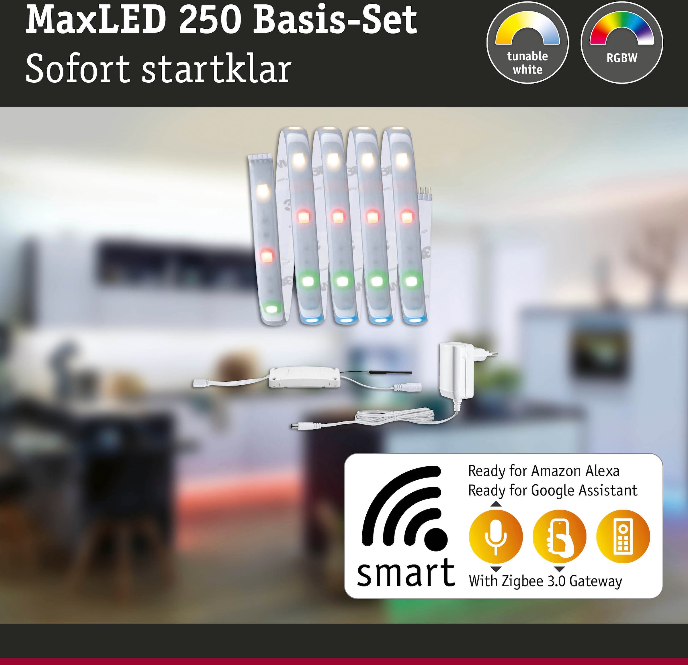 Paulmann LED-Streifen »MaxLED 250 Basisset Smart Home Zigbee IP44 9W 300l 300lm«, 1 St.-flammig, 1,5m, RGBW, beschichtet