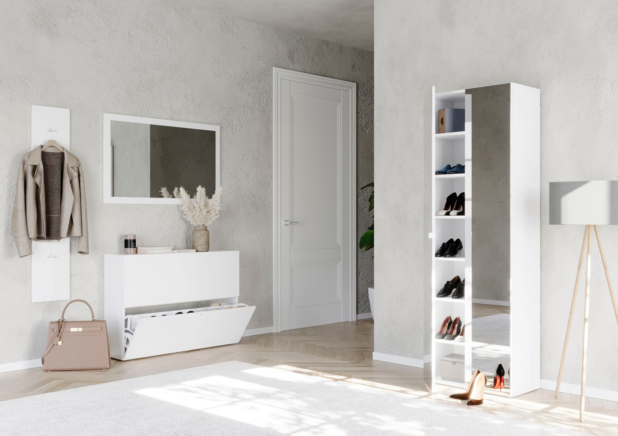 INOSIGN Garderobenspiegel »Breite x Höhe: 110 x 68 cm, mit Rahmen Weiss Hochglanz Lack«, passend zur Garderobe Smile + Hamburg, längs u. quer hängen