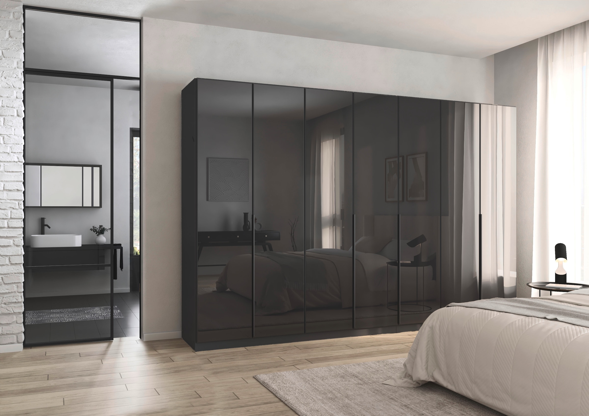 rauch Drehtürenschrank »Kleiderschrank Kleiderschränke Schrank Garderobe AGORDO mit Glasfront«, (in zwei Griff-Farben), durchdachte Innenausstattung, in 6 Breiten und 2 Höhen MADE IN GERMANY