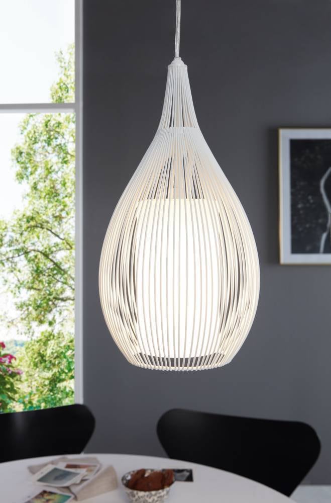 EGLO Pendelleuchte »RAZONI Hängelampe, Pendellampe, Stahl, satiniertes Glas, weiß, E27«, 1 flammig, Leuchtmittel E27 | ohne Leuchtmittel, Wohnzimmer, Esszimmer, Vintage, moder, Industrial, Retro, 130x19cm